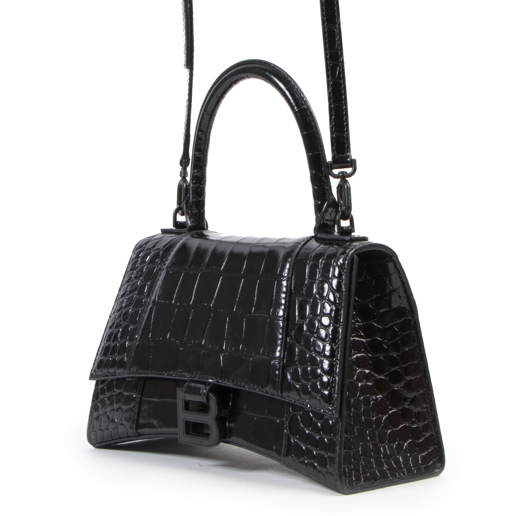 【関税&送料込】Balenciaga Black Leather Small Hourglass Cro Balenciaga Hourglass Small Croc-Embossed Bag | Neiman Marcus