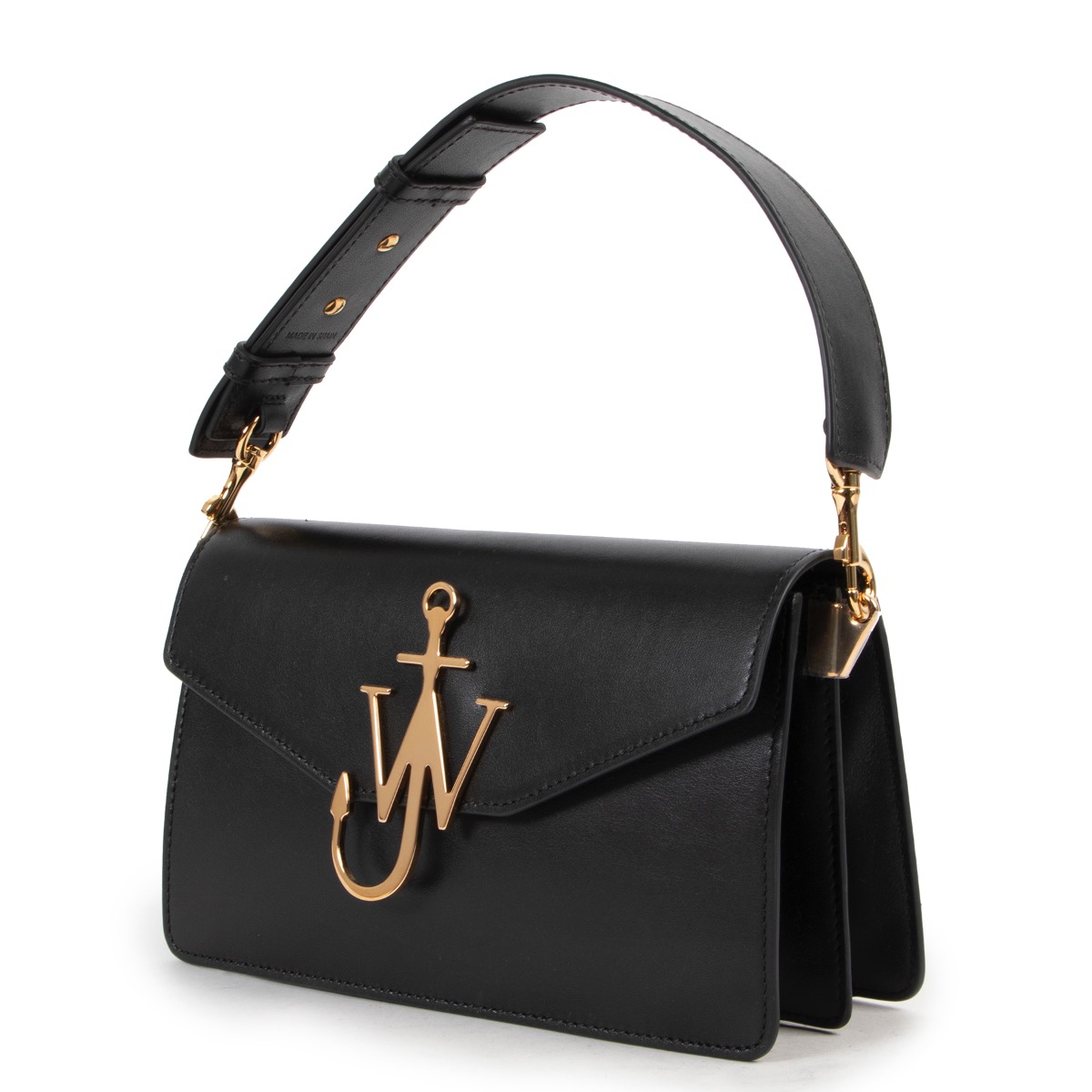 【関税&送料込】Jw Anderson Black Leather Handbag JW Anderson Black Leather Logo Shoulder Bag ○ Labellov