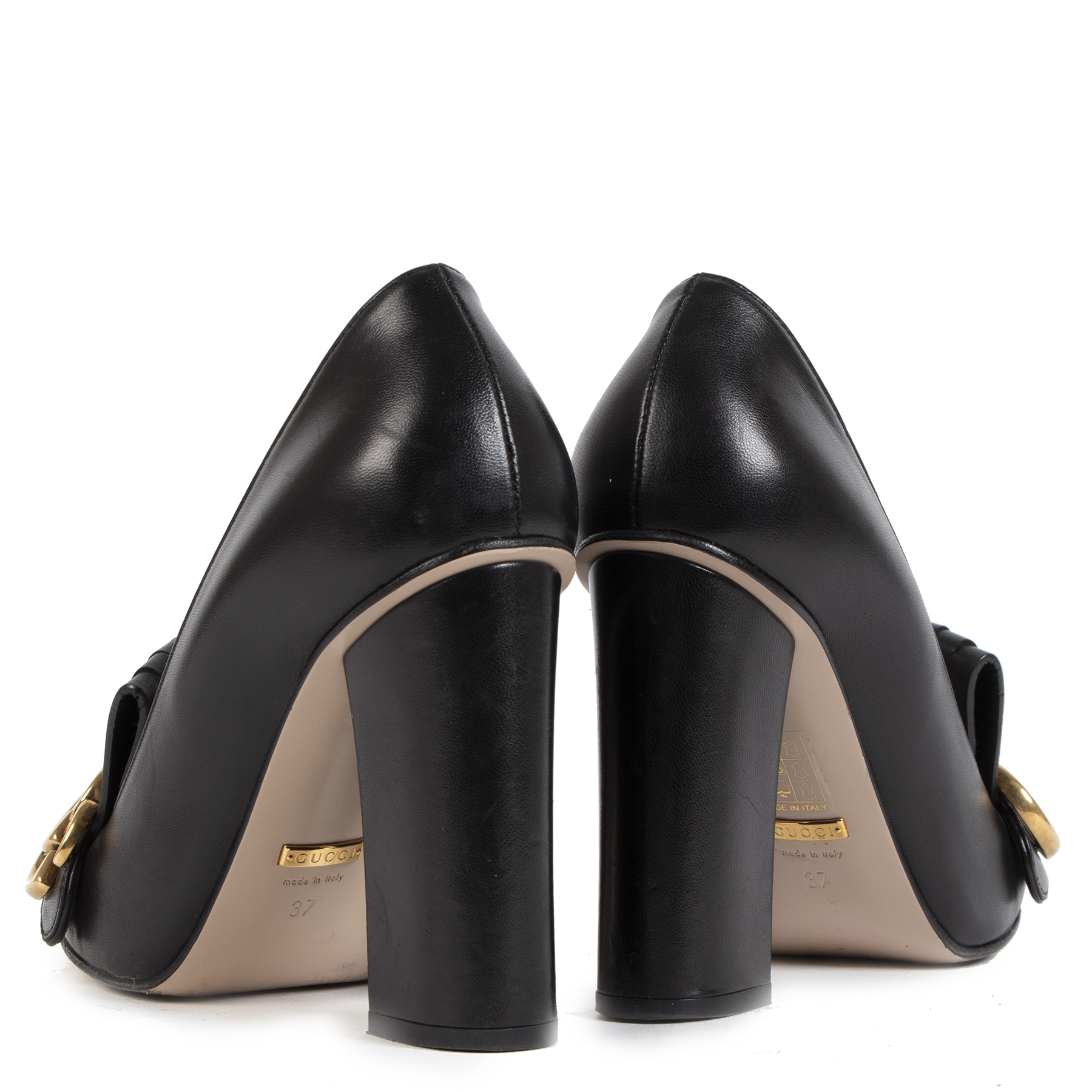 GUCCI ブラック ハイヒール 37 gucci heels 37 black with gold logo worn 3 times no damage