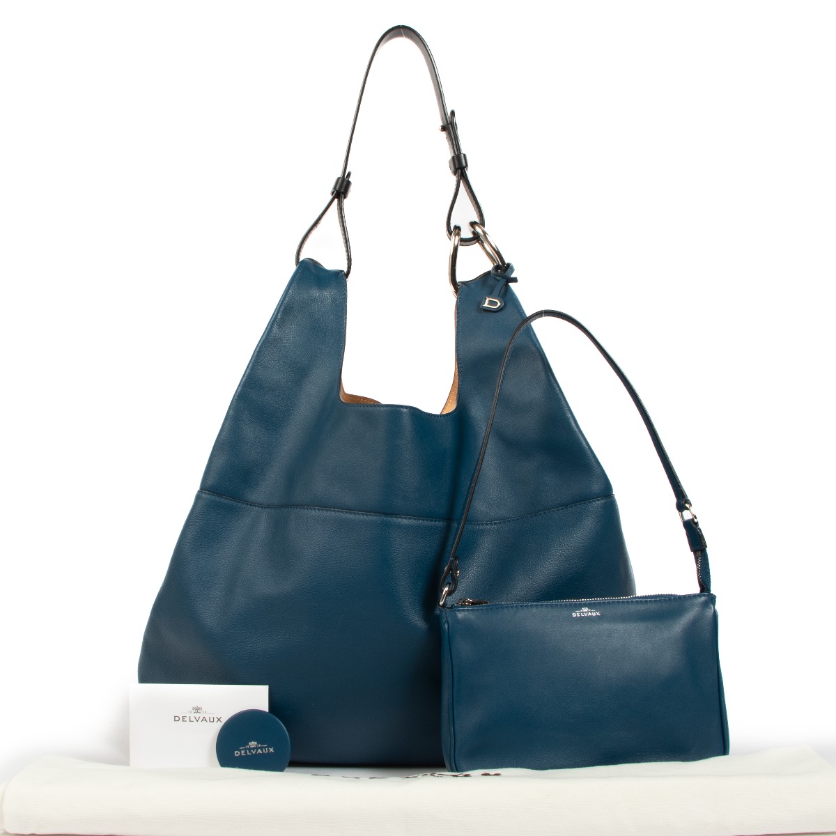 DELVAUX Givry With Me ワンショルダーバッグ　ポーチ付き Delvaux Givry With Me Bleu de Prusse Polo Shoulder Bag ○ Labellov