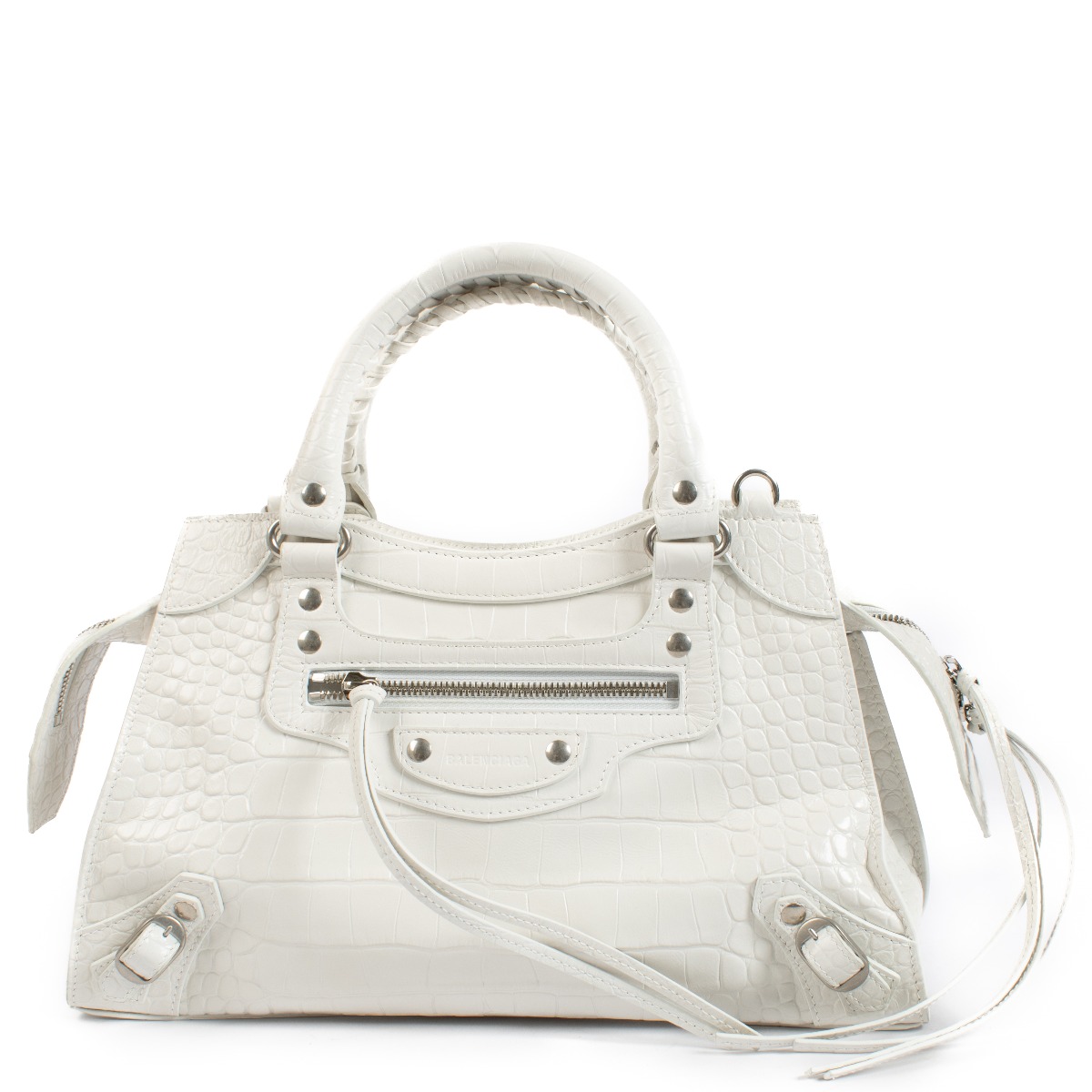 Balenciaga White Crocodile Embossed Neo Classic Small Bag