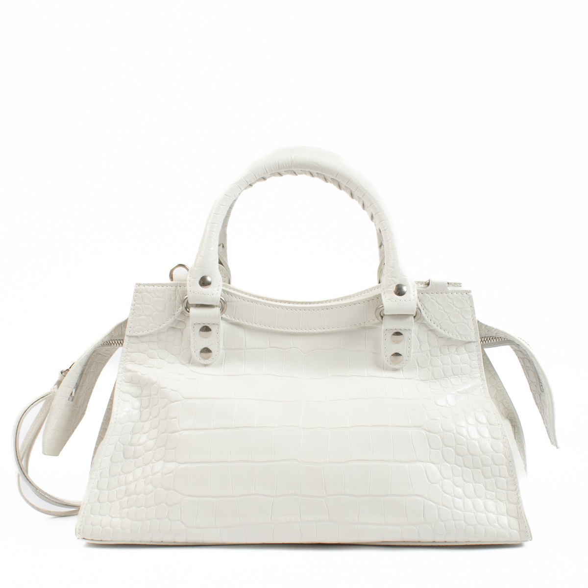 バッグ BALENCIAGA Neo Classic City Bag White Balenciaga White Crocodile Embossed Neo Classic Small Bag