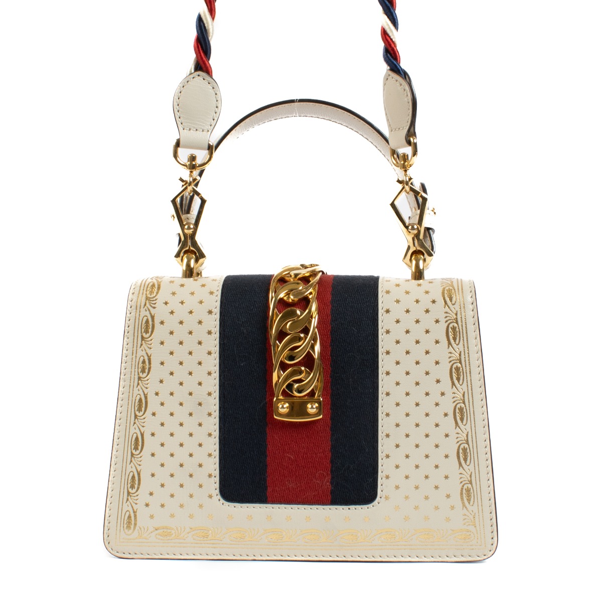 Gucci Off White Star Print Mini Sylvie Top Handle Bag
