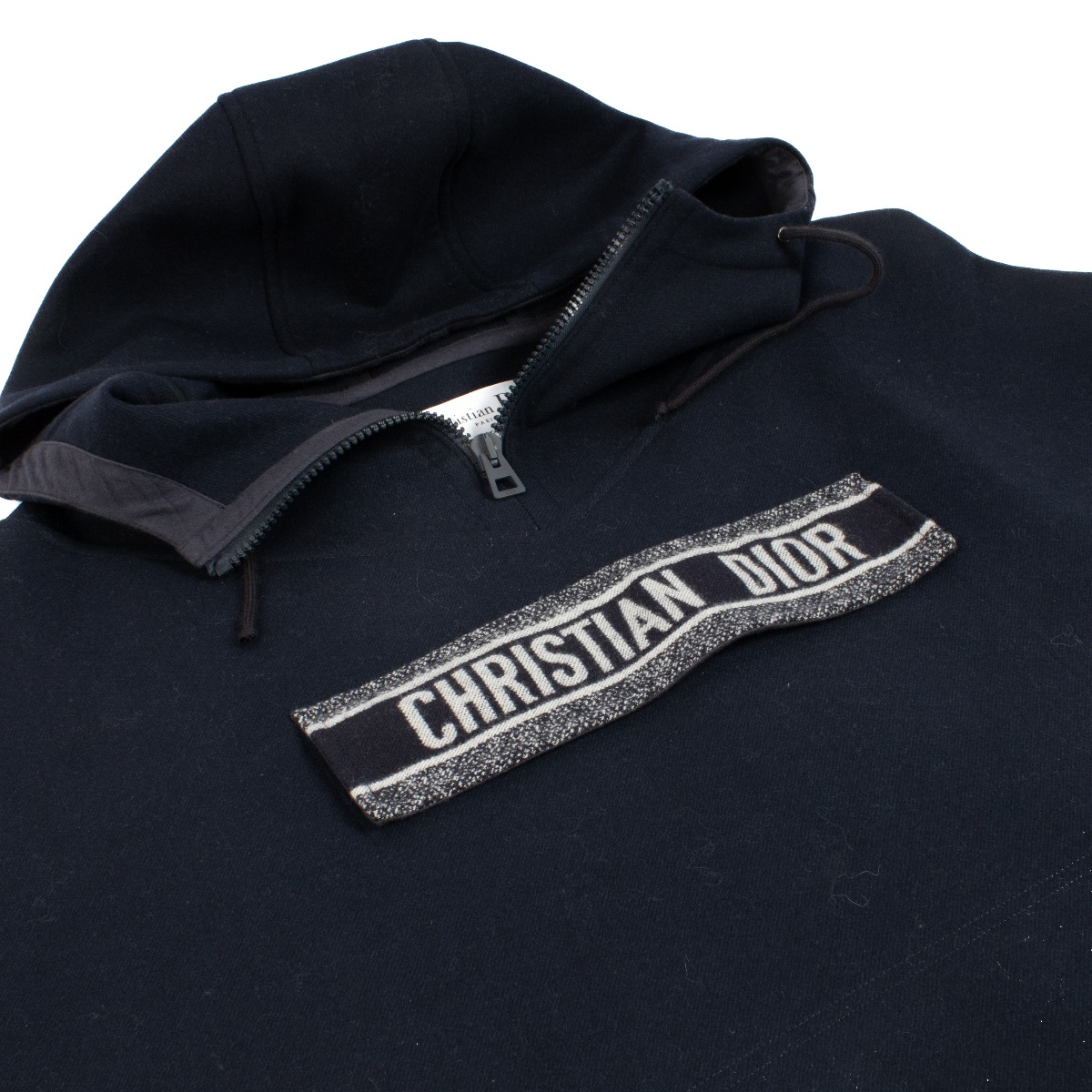 Dior Blue Wool Logo Hooded Poncho - Size L ○ Labellov