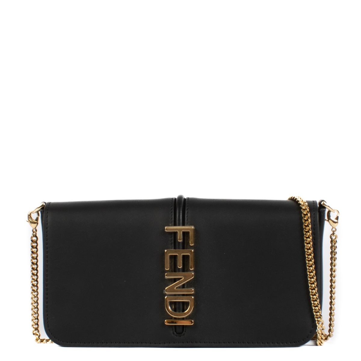 Fendi Black Leather Fendigraphy Wallet On Chain Bag