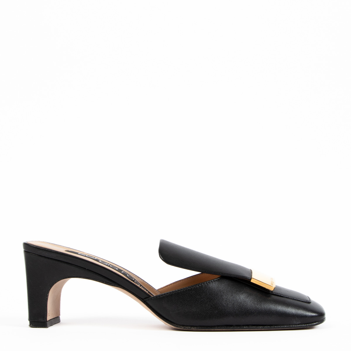SERGIO ROSSI Sr1 Mule HH 60 mm ミュール Sergio Rossi Black Leather Mules - size 36.5 ○ Labellov
