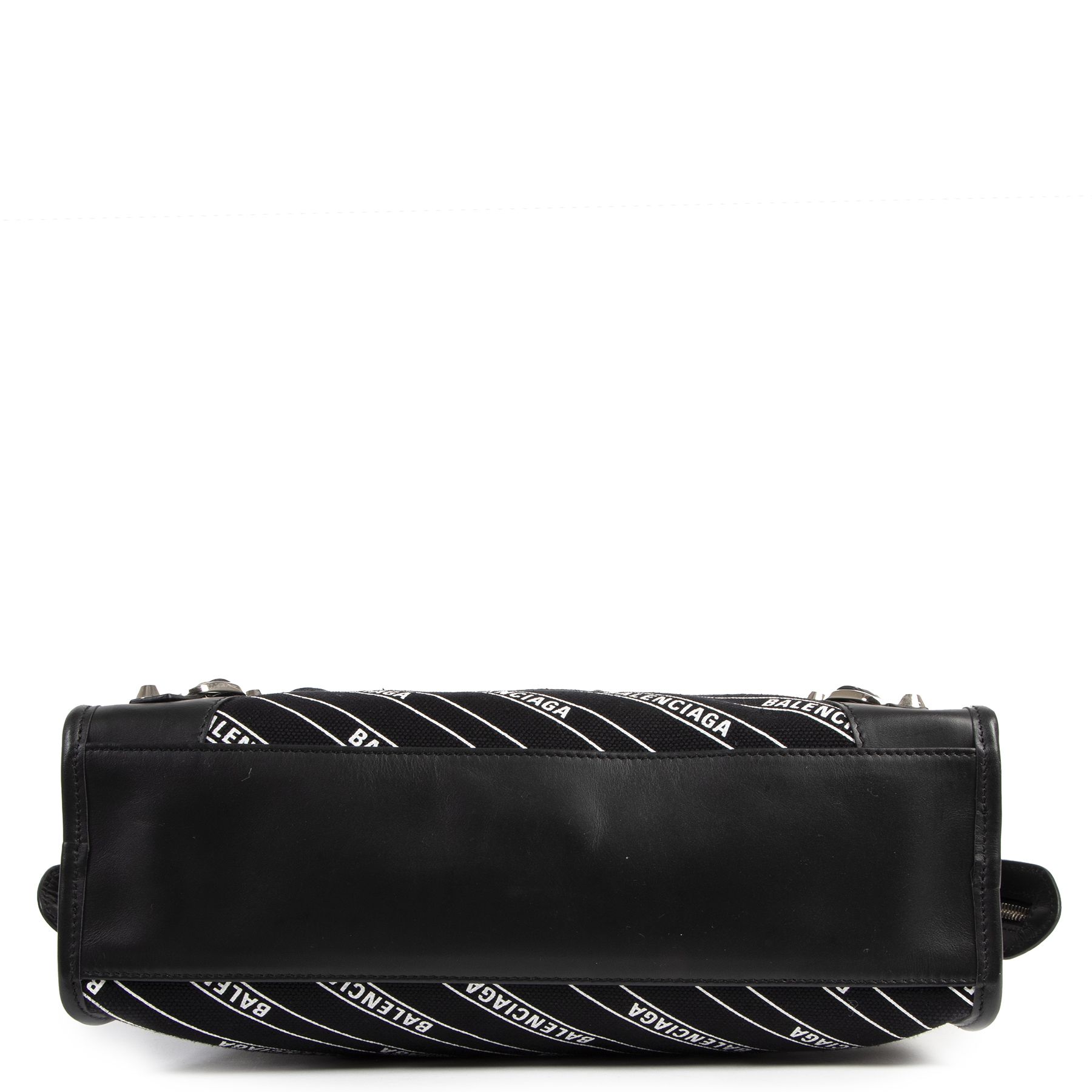 Balenciaga City S Black Leather And Logo Fabric Bag
