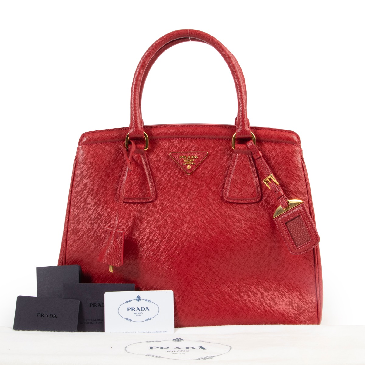 Prada saffiano shop red bag