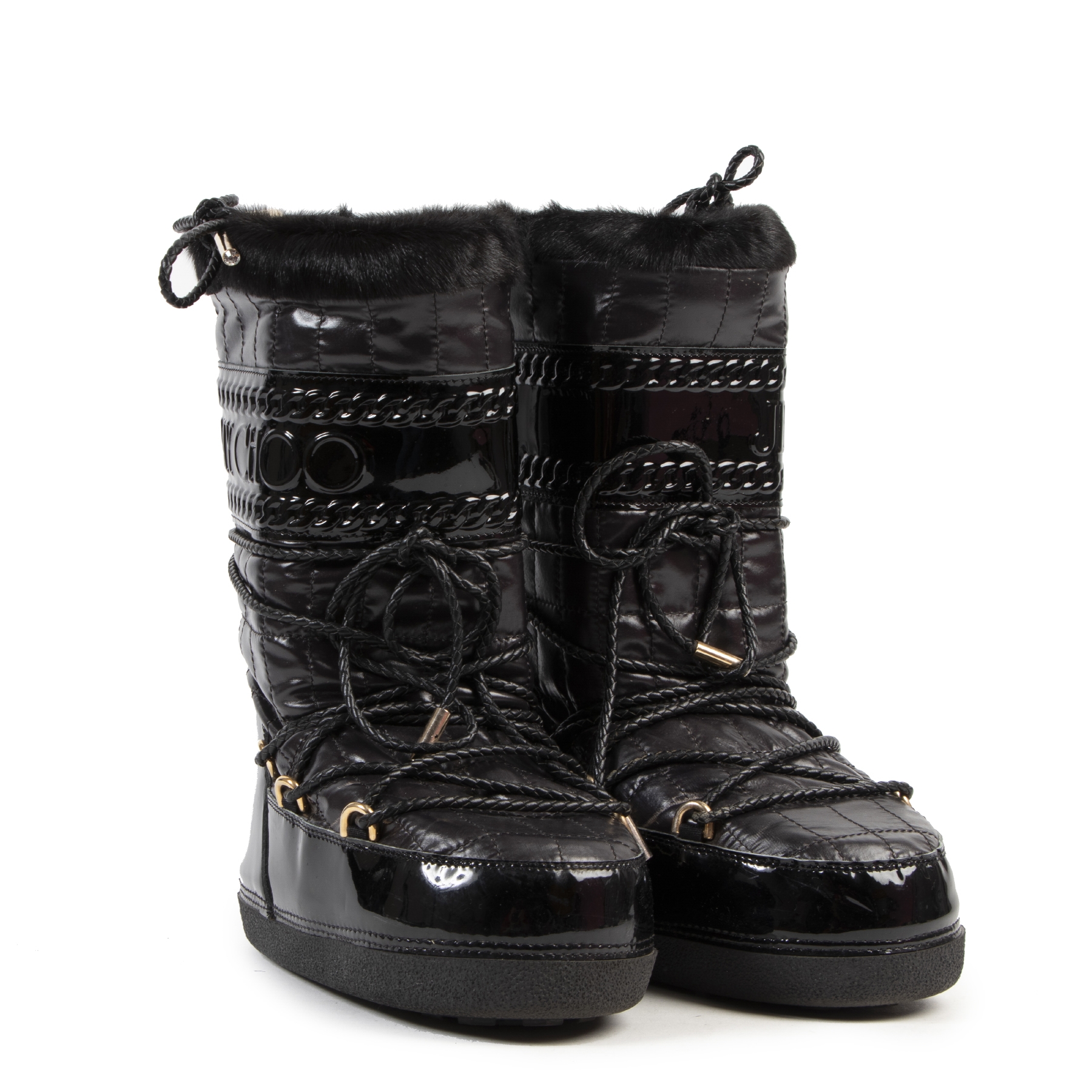 Jimmy Choo Black Patent Moon Boot Size 38 40 Labellov Buy and Sell Authentic Luxury