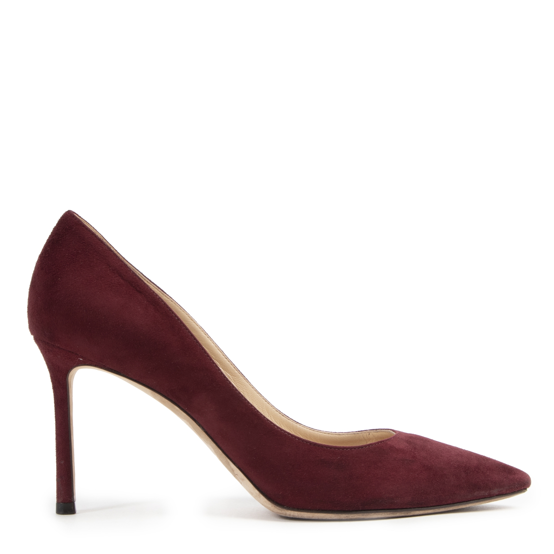 Jimmy Choo Bordeaux Suede Romy Pumps size 38 5 Labellov Buy and Sell Authentic Luxury