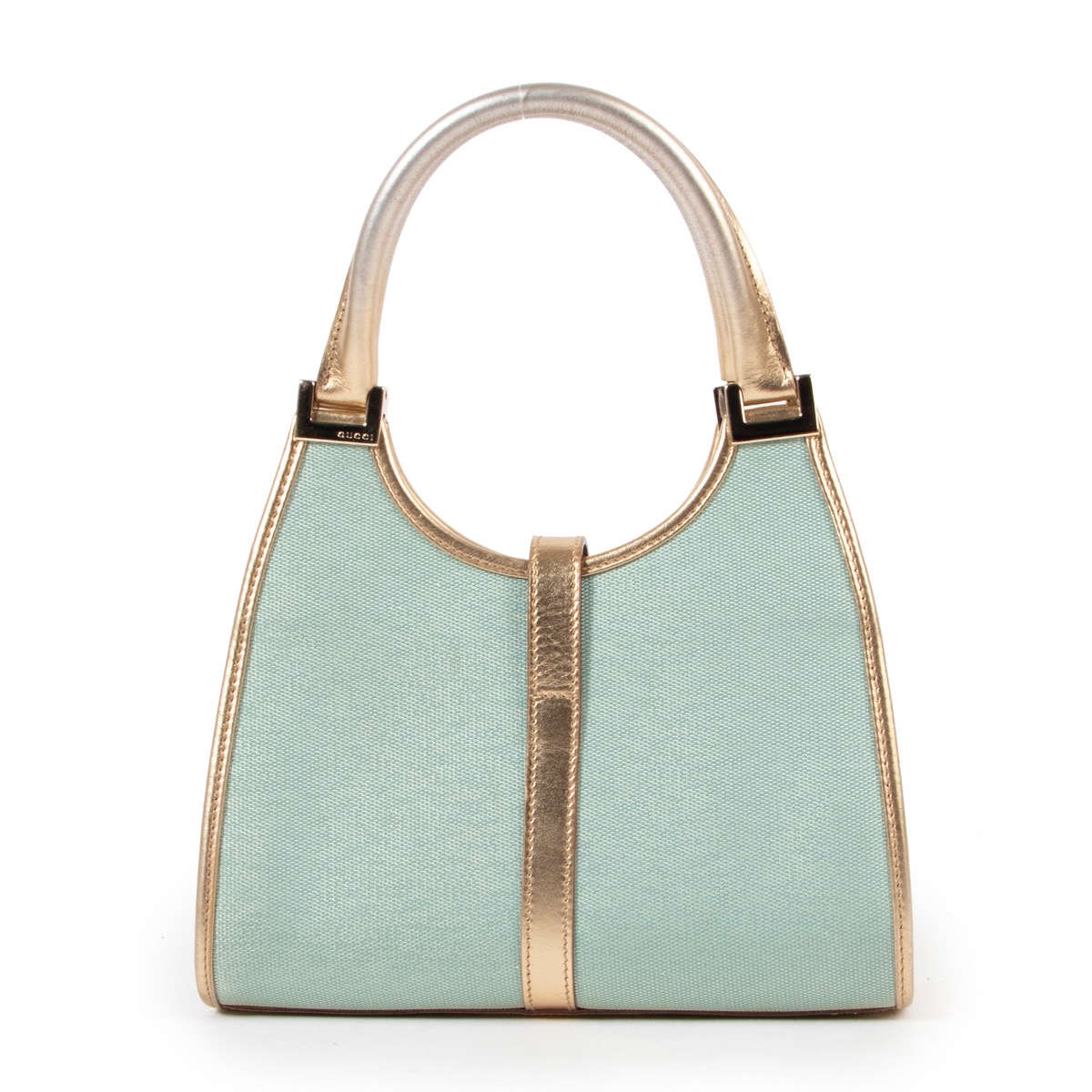 Gucci Vintage Gold & Turquoise Fabric Jackie Top Handle Bag