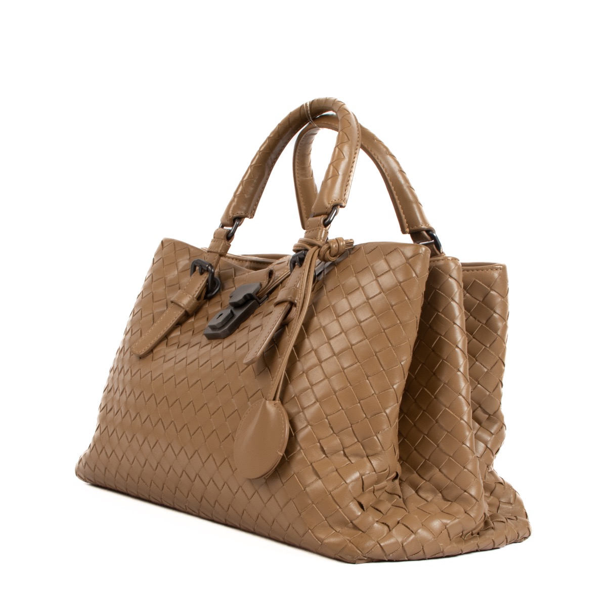 Bottega Veneta Taupe Intrecciato Small Roma Handbag ○ Labellov