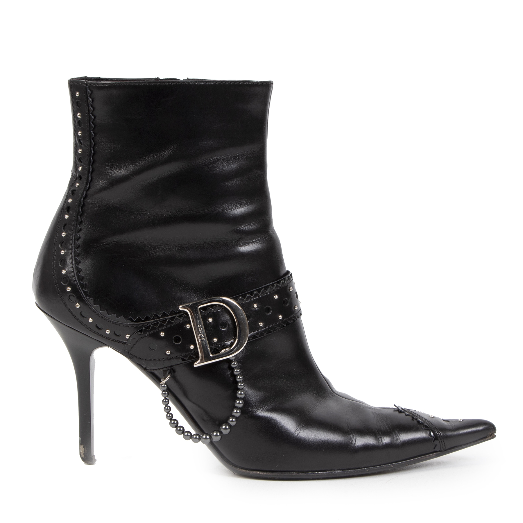 Christian Dior Black Leather Ankle Boots - Size 37,5