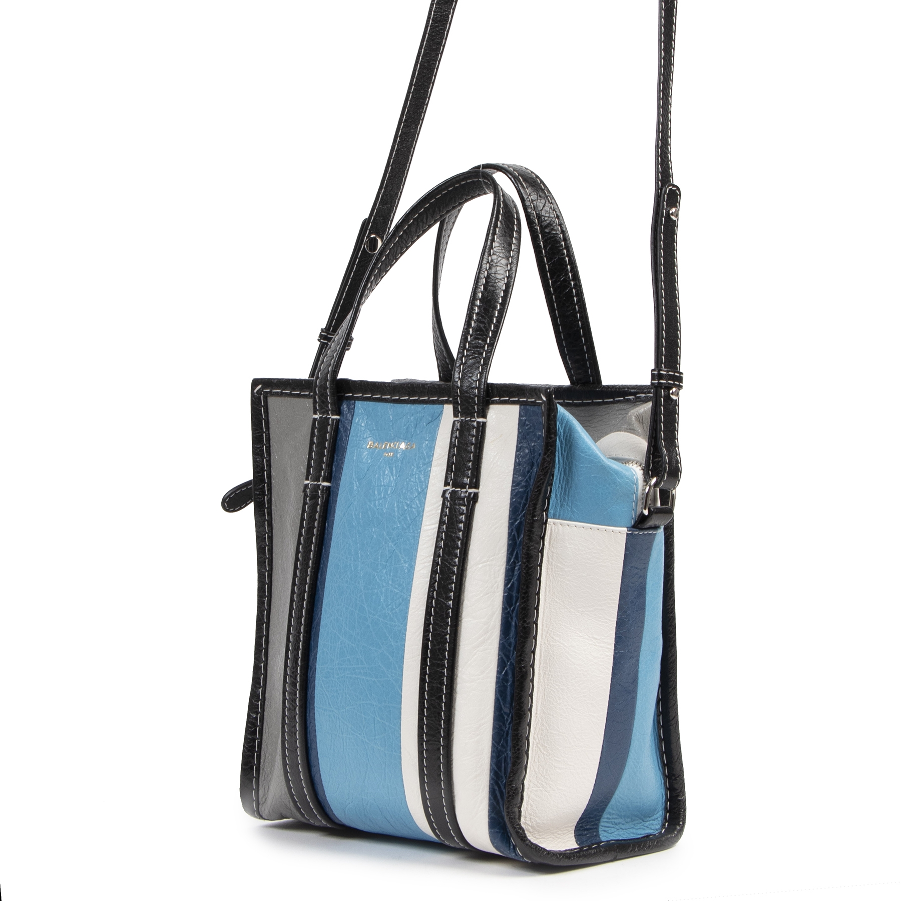 Balenciaga Blue Stripe Bazar Shopper XS Tote Bag ○ Labellov