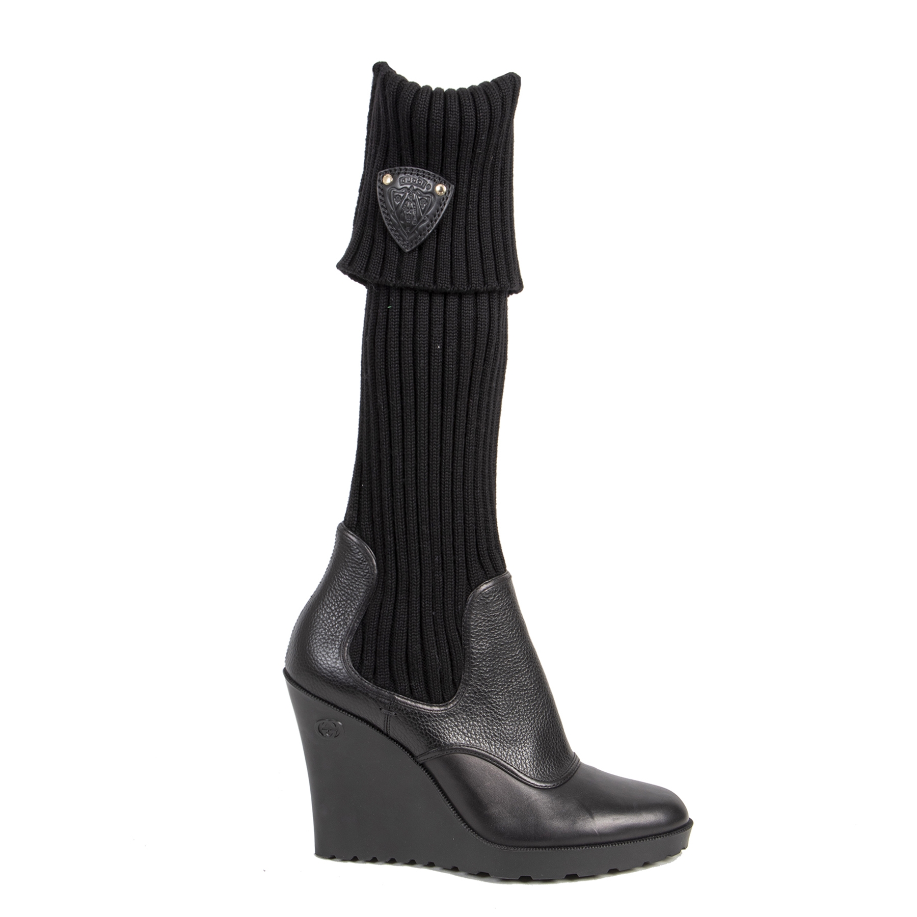 Gucci Black Leather Wedge Sock Boots size 41 Labellov Buy