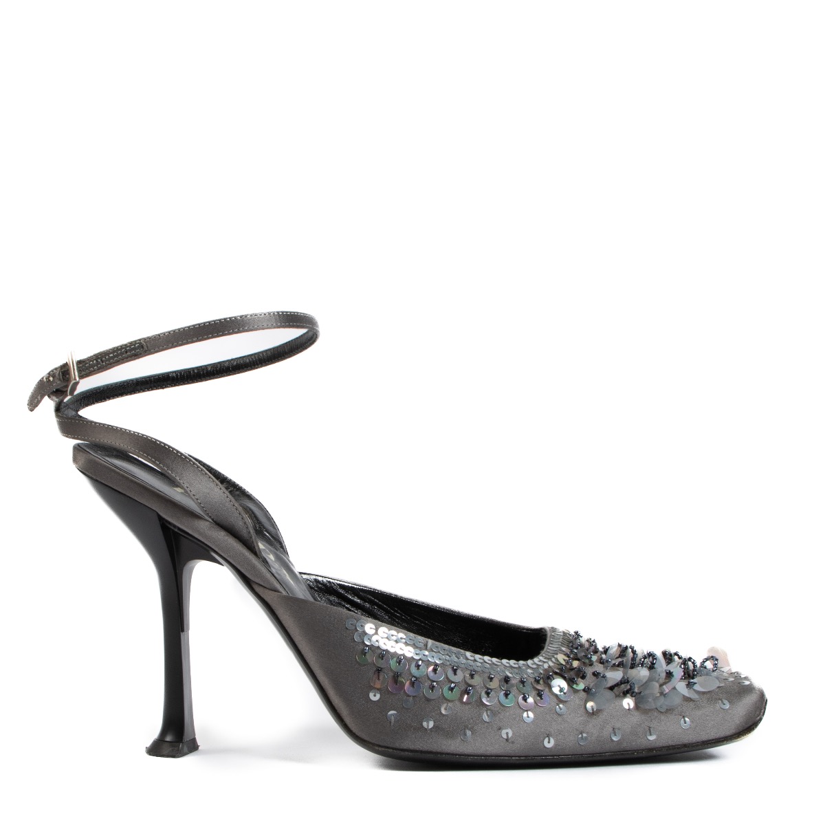 Prada Grey Satin Embellished Pumps - Size 41 ○ Labellov