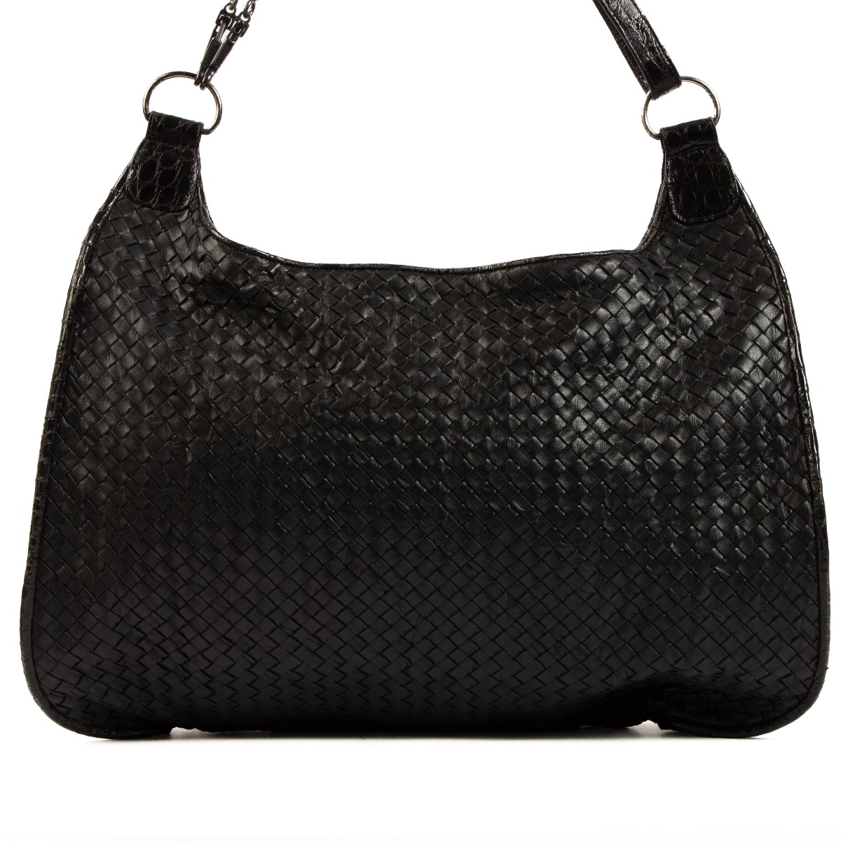 バッグ BottegaVeneta intrecciato hobo shoulder Bottega Veneta Black Intrecciato/Crocodile Trim Large Hobo