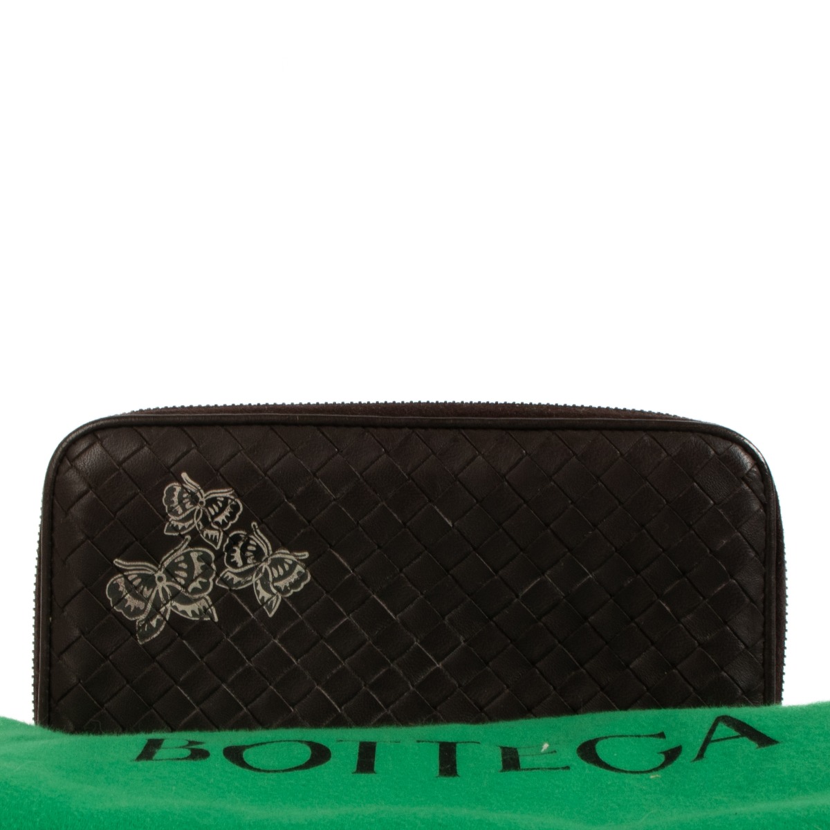 Bottega Veneta Brown Leather Butterfly Intrecciato Zip Around Wallet Labellov Buy and Sell Authentic Luxury