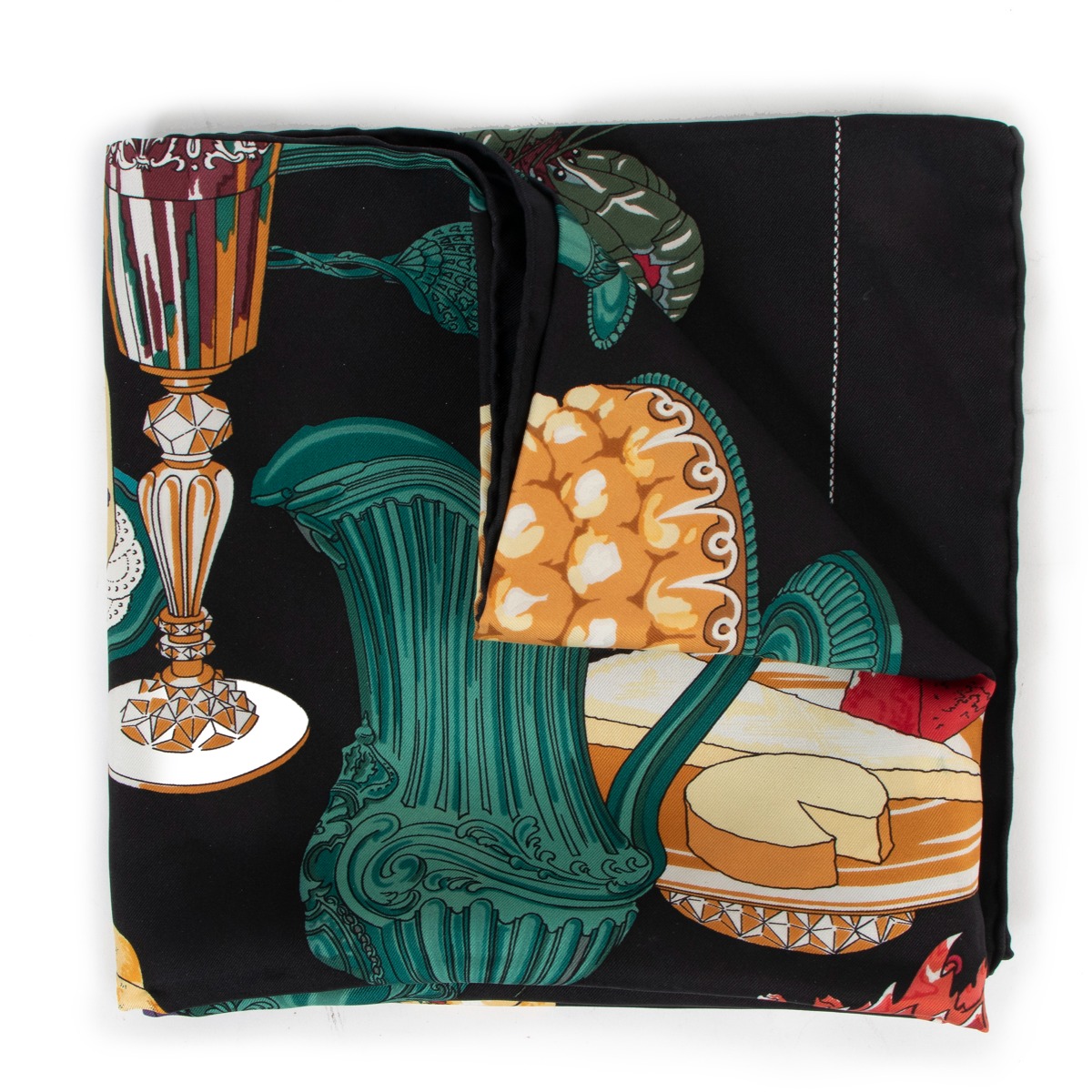 Hermès Black Gastronomie Carré 90 Silk Scarf ○ Labellov ○ Buy