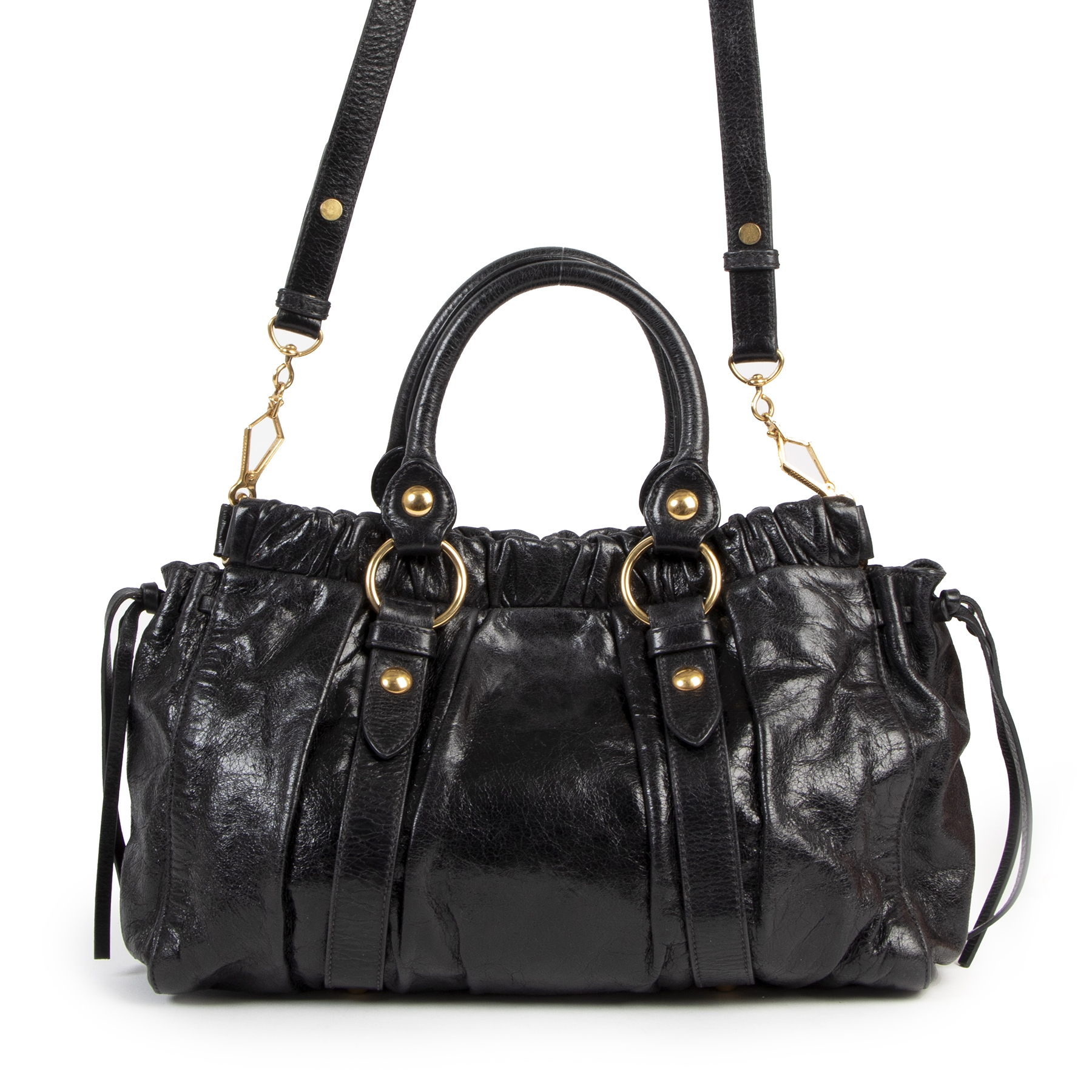 ハンドバッグ MIUMIU BLACK LEATHER HANDBAG Miu Miu Handbag: Elegant Black Leather Design