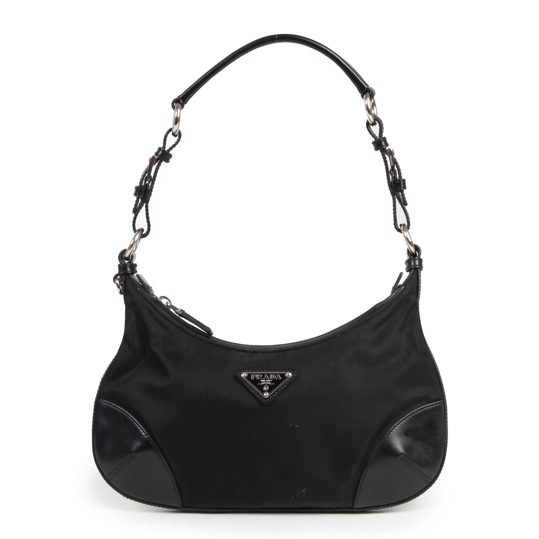 Prada Tessuto Black Nylon/Leather Shoulder Bag ○ Labellov Prada Tessuto Black Nylon/Leather Shoulder Bag ○ Labellov