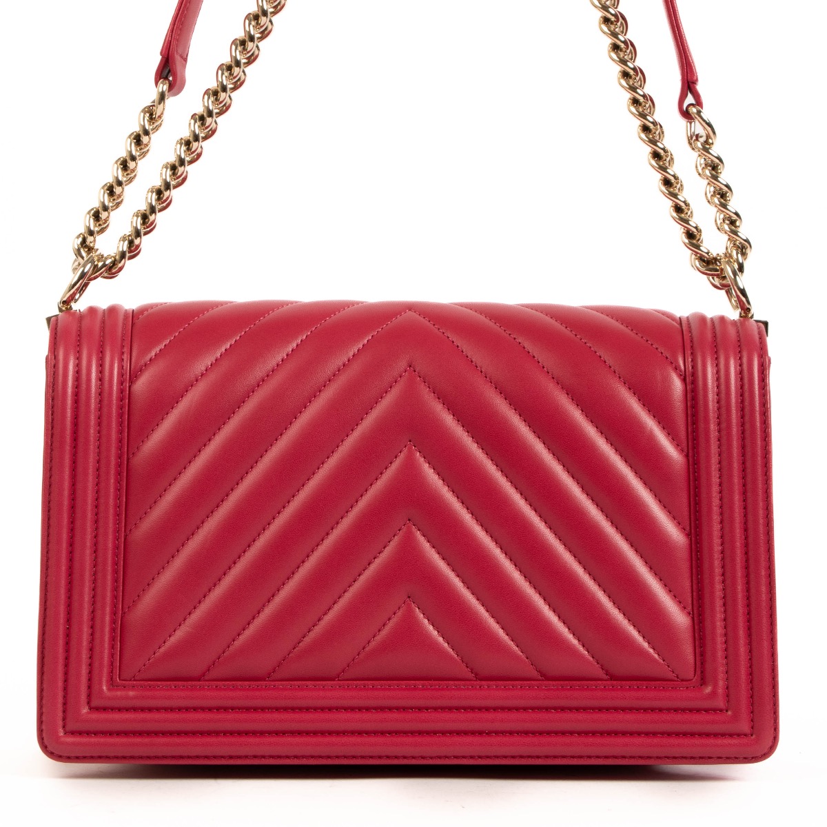 Chanel red chevron boy bag 2025
