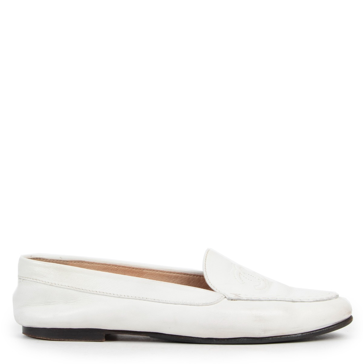 Chanel White Leather Loafers w CC Stitching385 at 1stDibs