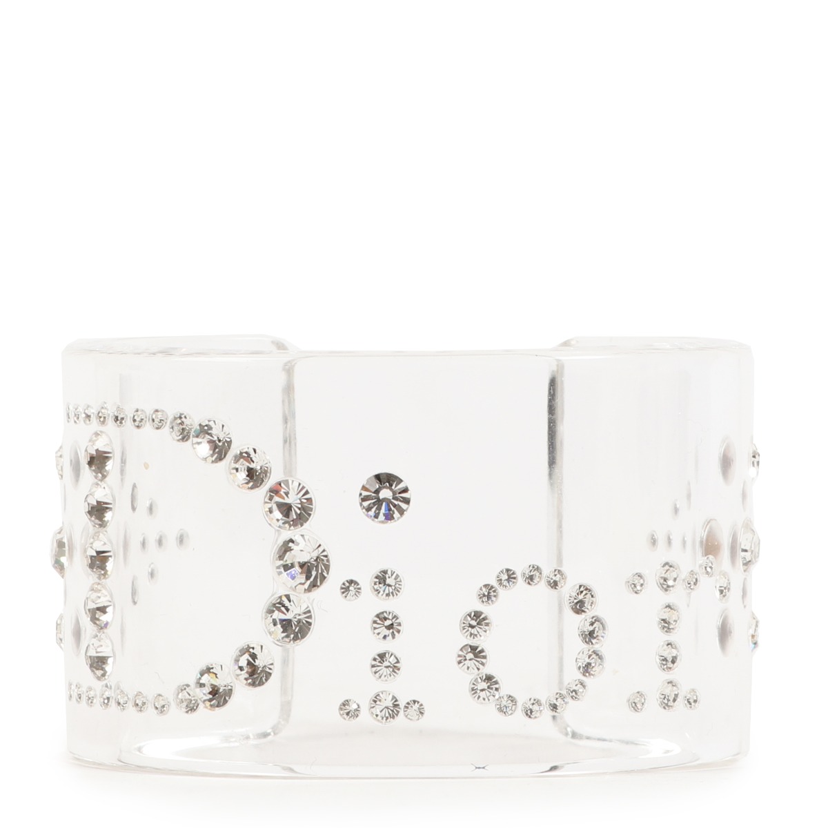 Christian Dior Crystal Logo Lucite Bangle Cuff Bracelet