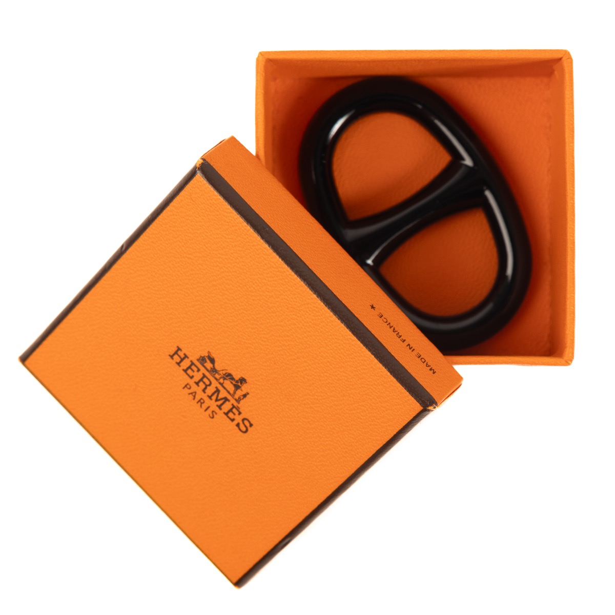Hermès Black Enamel Chaine d'Ancre Scarf 90 Ring ○ Labellov