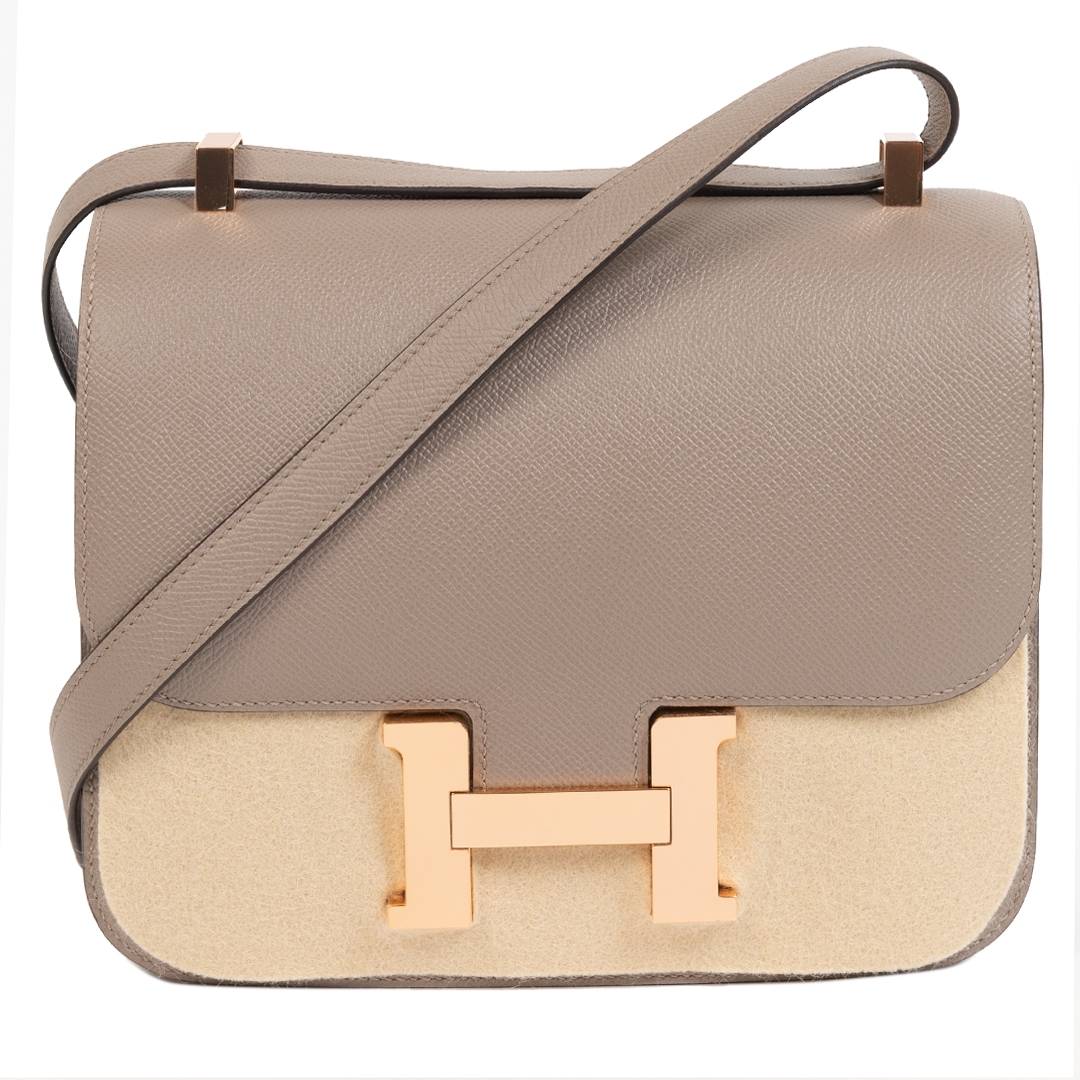 Herm s constance 24cm gris asphalt epsom rose gold hardware