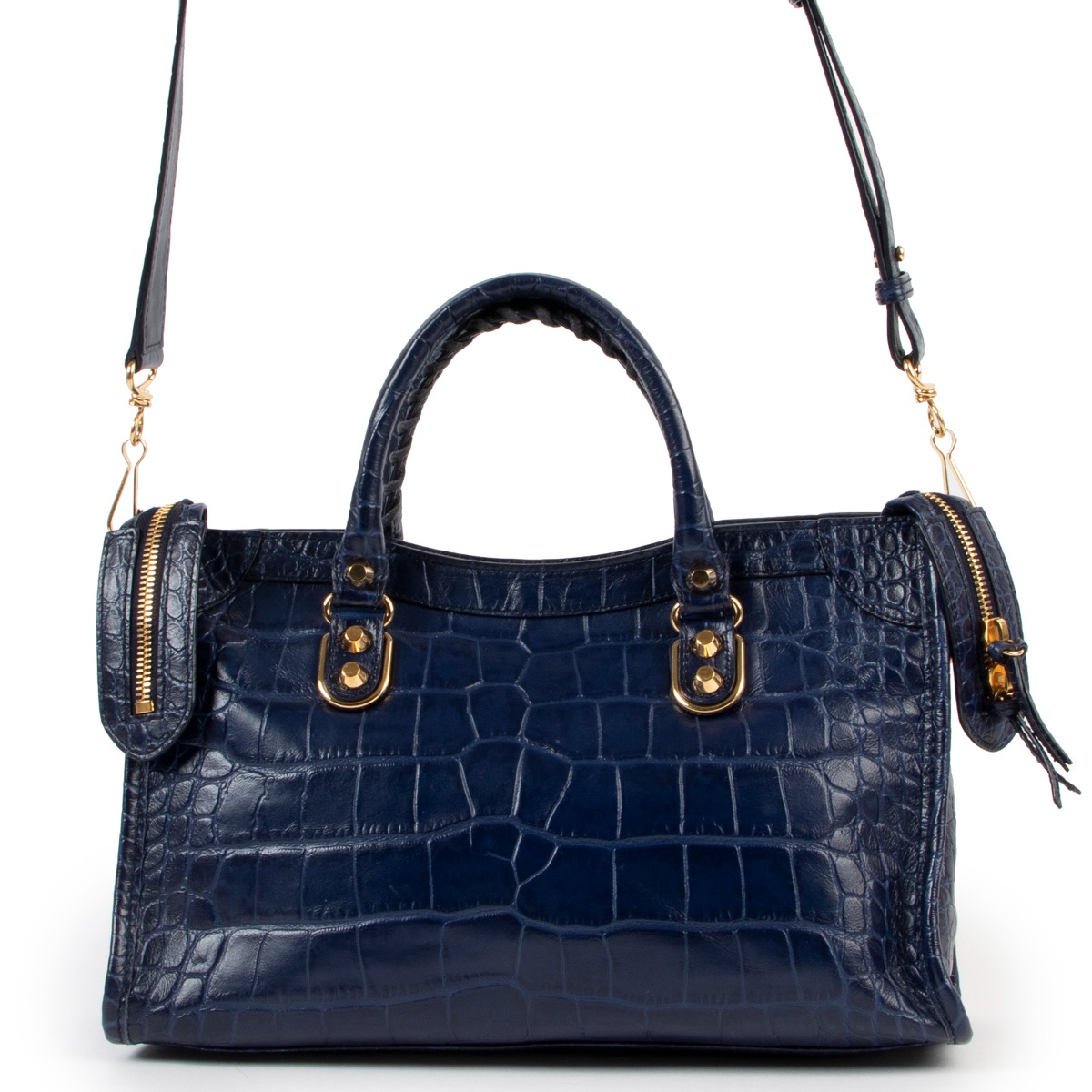 Balenciaga Cobalt Small City Metal Edge Croc-Embossed
