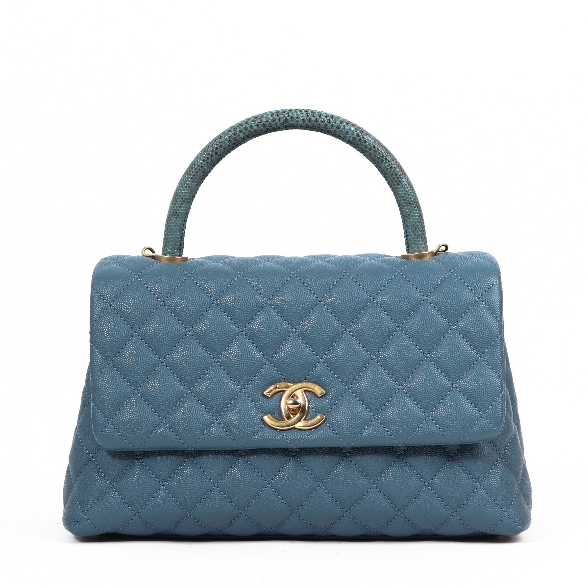 CHANEL Small Coco Quilted Caviar Lizard Handle Shoulder Bag