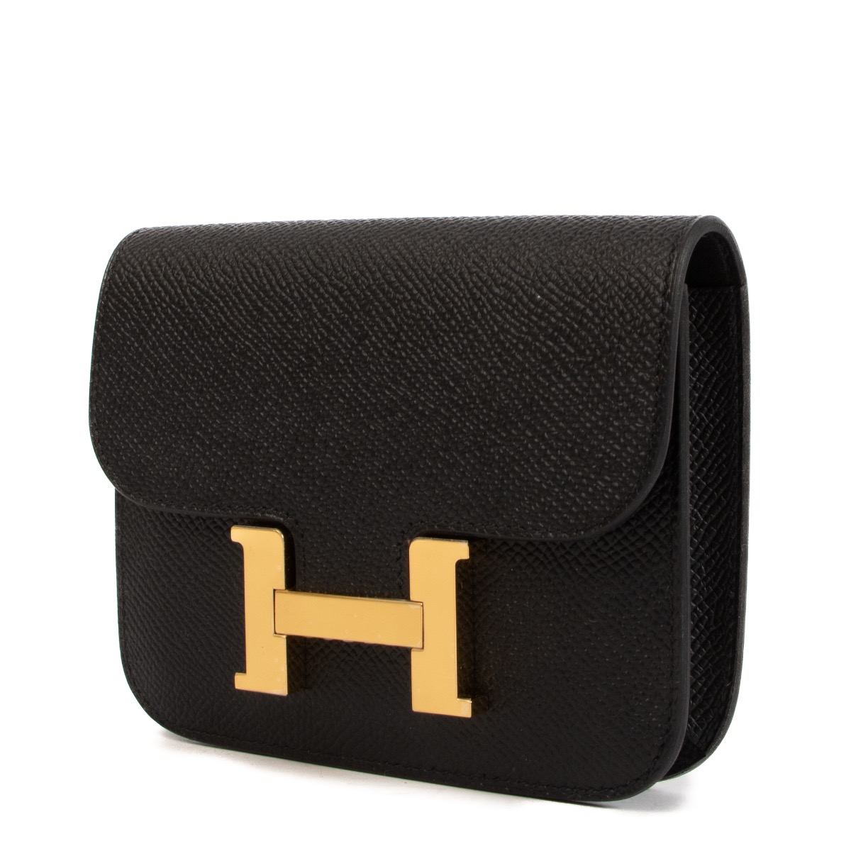 Hermes Constance Slim Wallet In Black Epsom With Gold Hardware