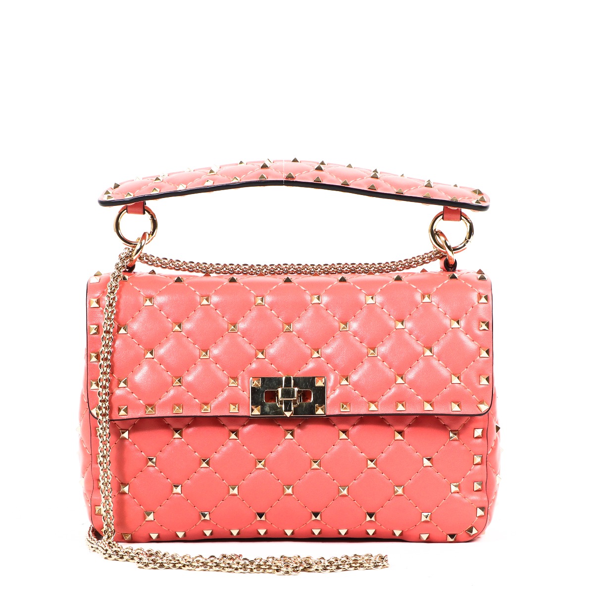 Valentino Garavani Pink Medium Rockstud Spike Nappa Bag +