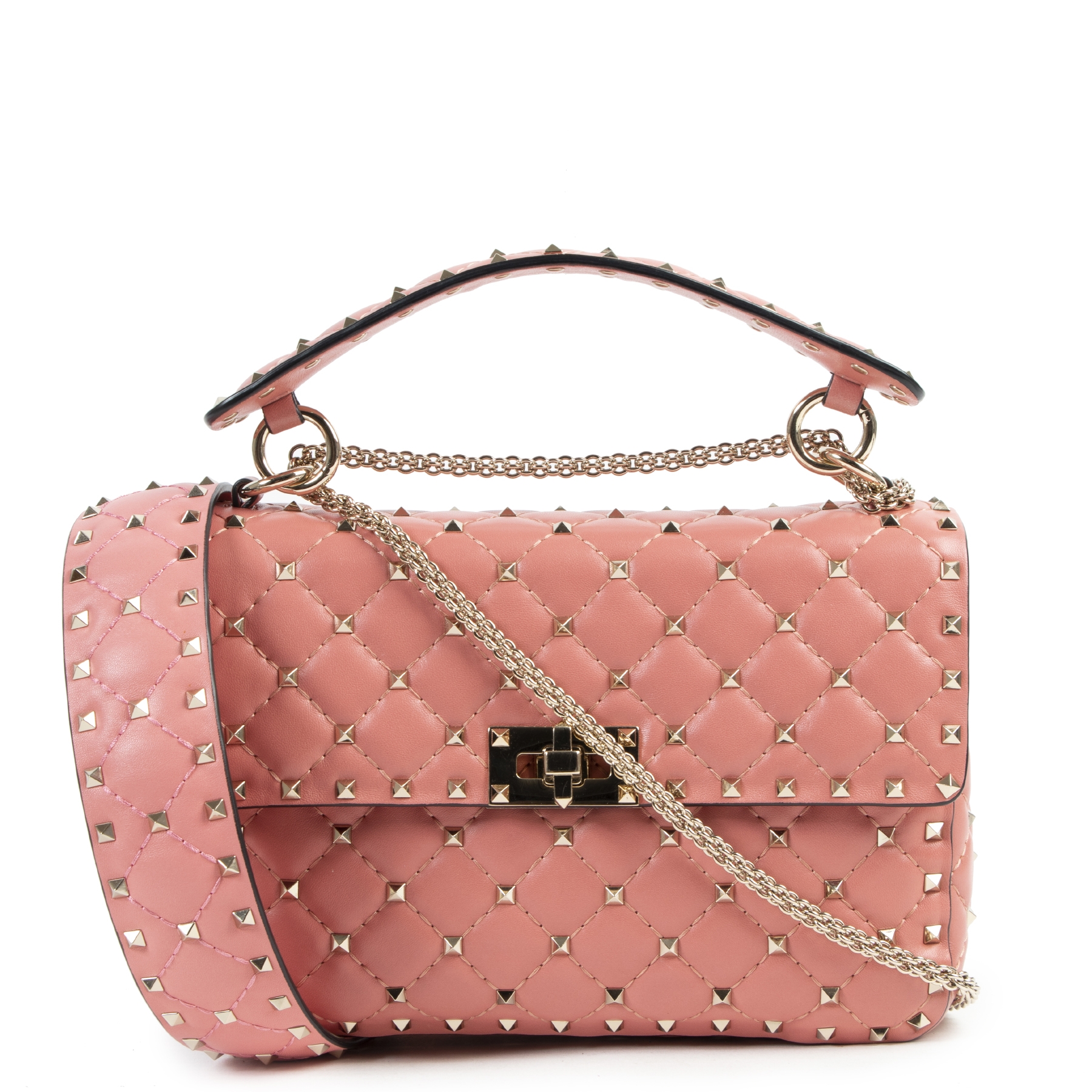 Valentino Pink Rockstud Spike Shoulder Bag Labellov Buy and Sell