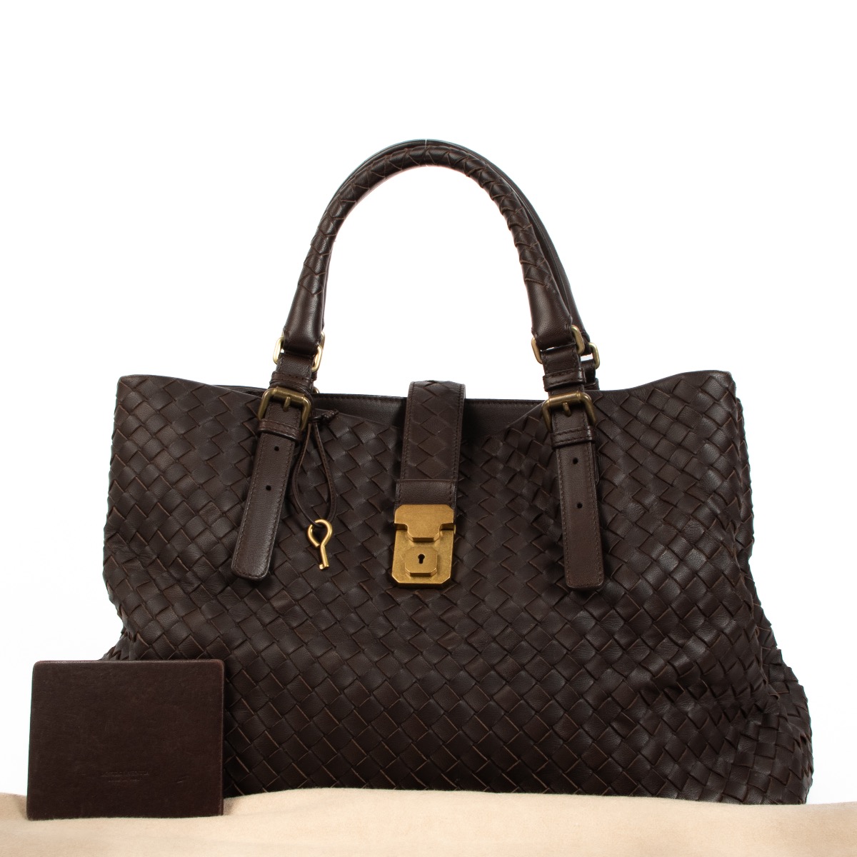 BOTTEGA VENETA イントレチャート ブラウン レザー ローマバッグ Bottega Veneta Brown Intrecciato Roma Top Handle ○ Labellov