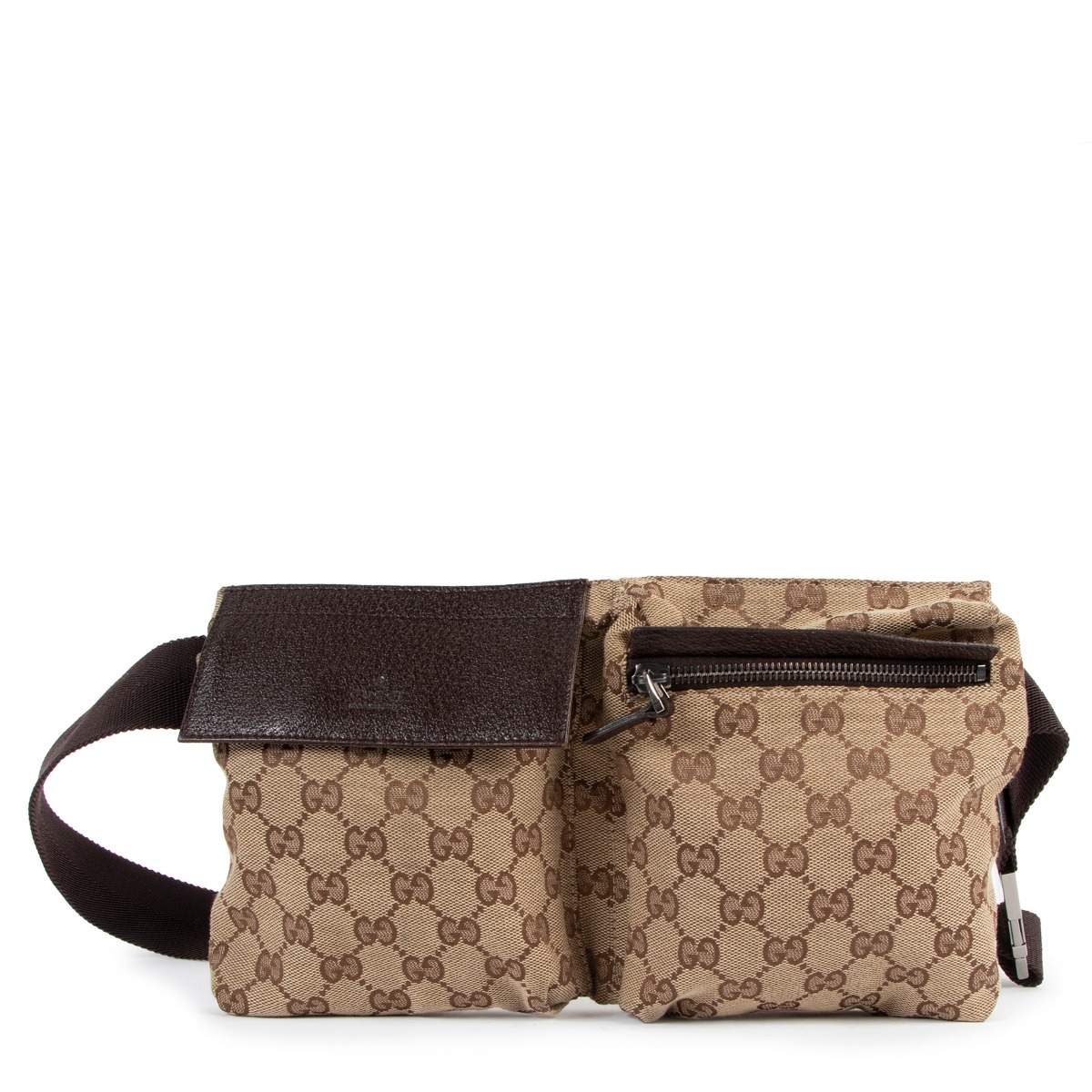 GUCCI Phone Case Vintage Canvas Belt Bag Dark Brown 581519