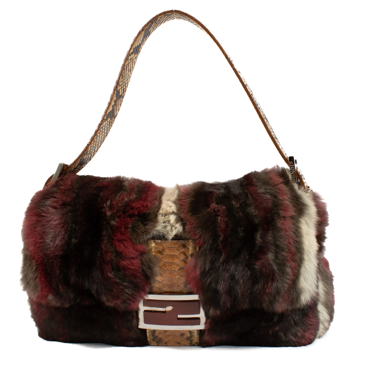Fendi Burgundy Rabbit Fur Baguette Bag ○ Labellov ○ Buy