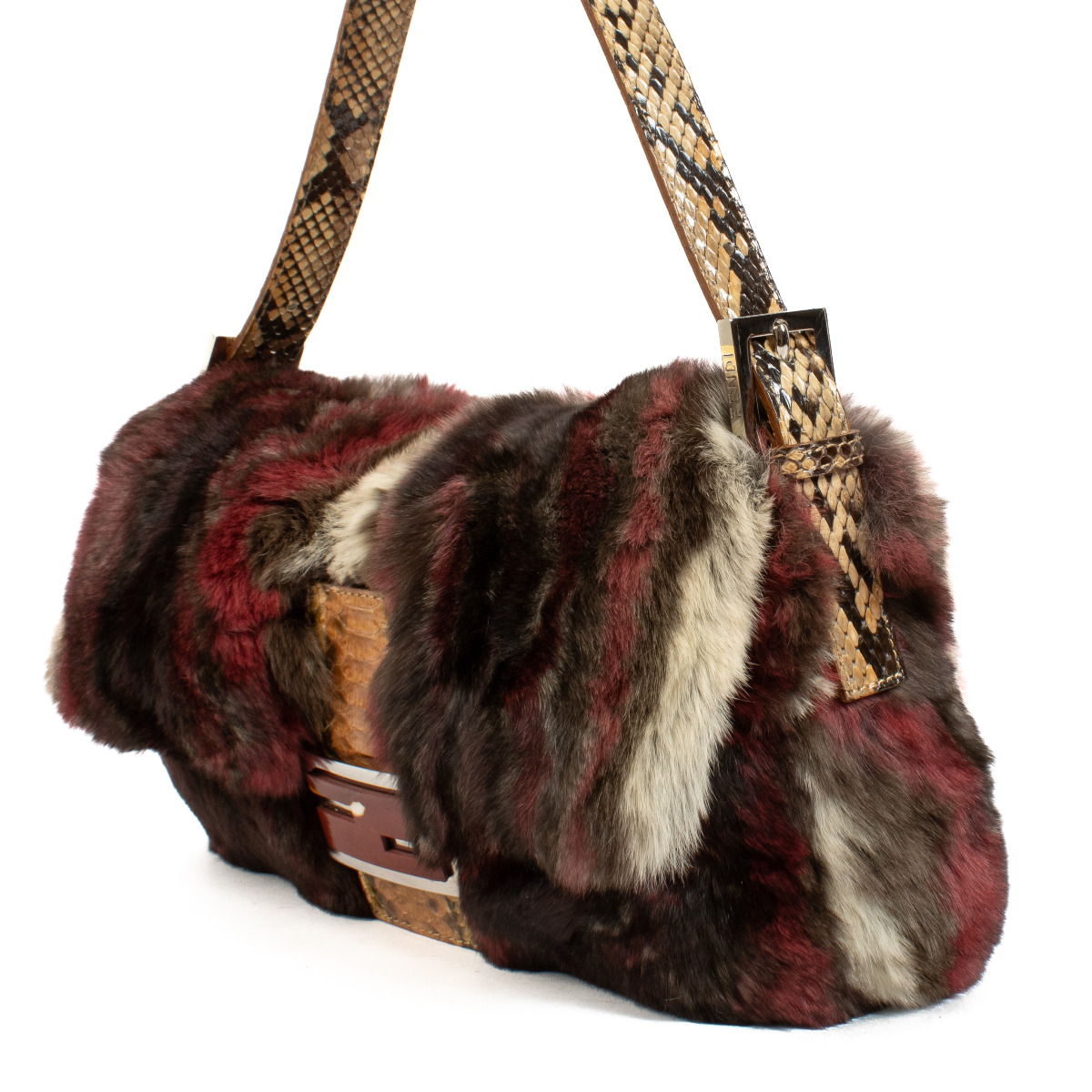 Fendi Burgundy Rabbit Fur Baguette Bag ○ Labellov ○ Buy and Sell
