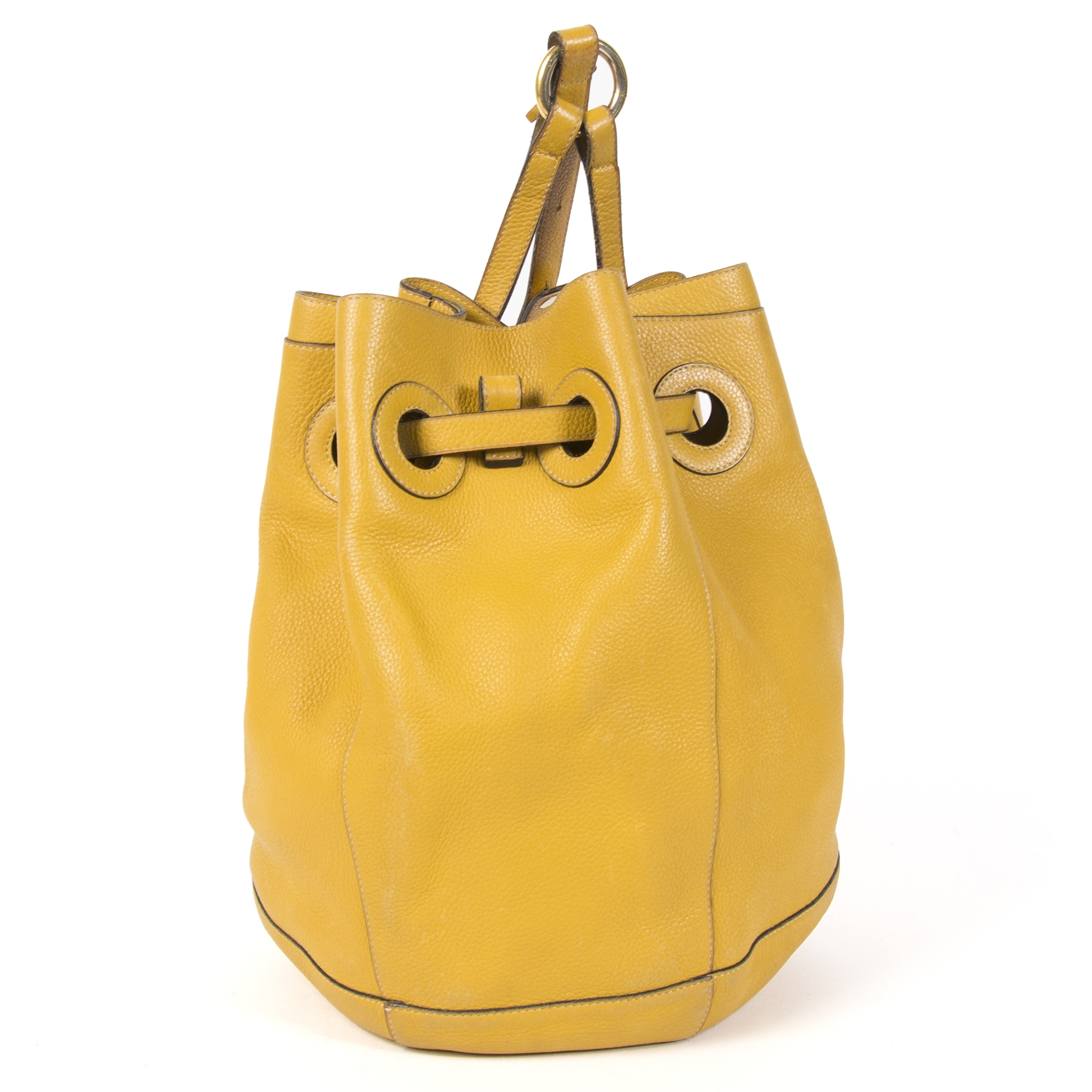 Yellow leather outlet bucket bag