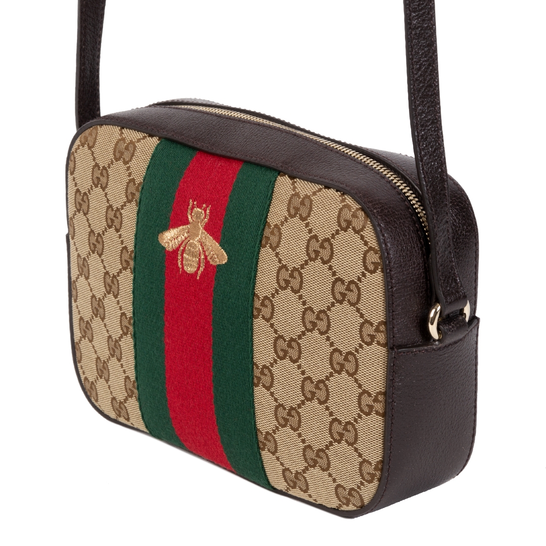 Gucci Monogram Web Small Webby Bee Shoulder Bag Dark Brown - A World Of  Goods For You, LLC