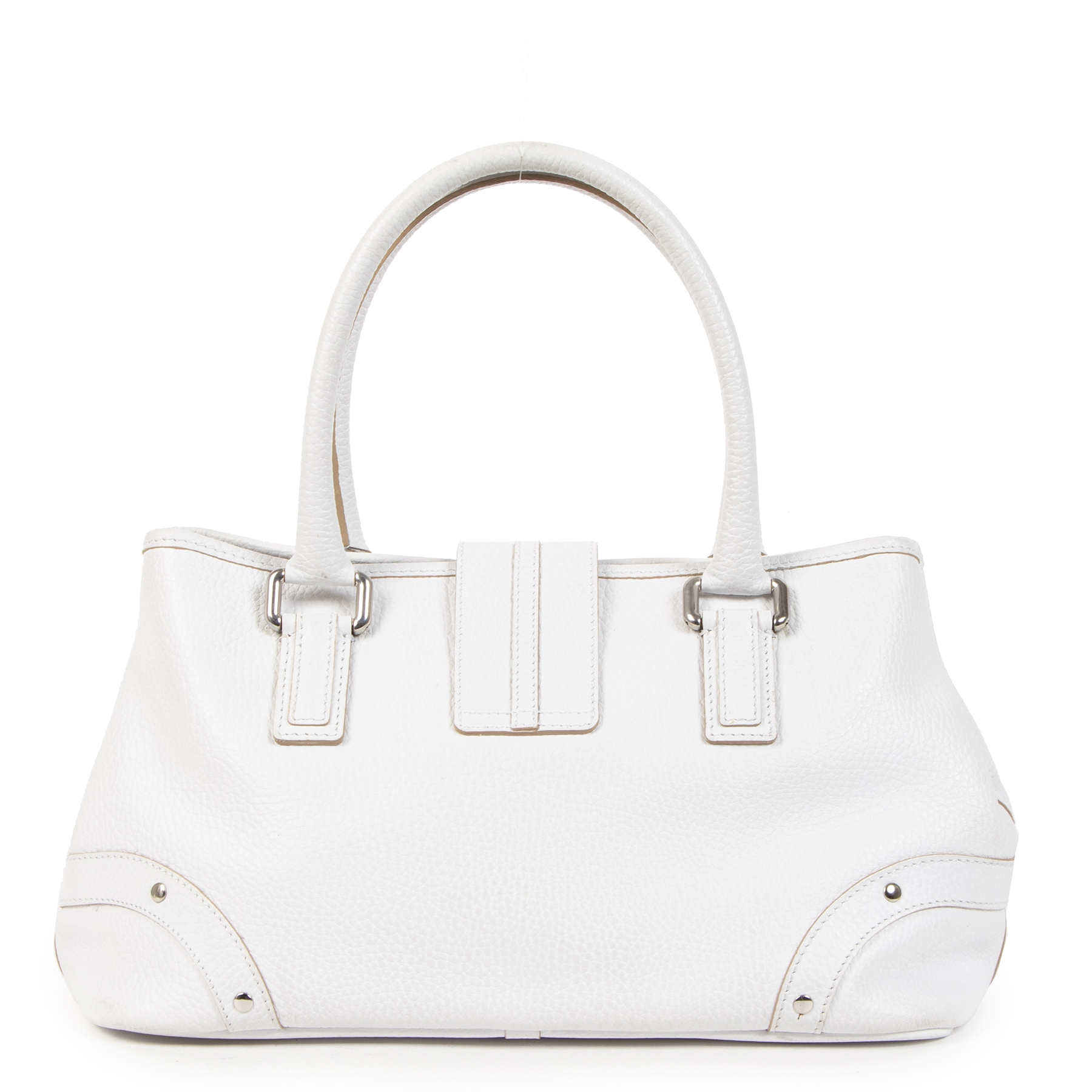 【美品】Burberry ハンドバッグ　革製　ホワイト Burberry White Leather Top Handle Bag ○ Labellov ○ Buy and