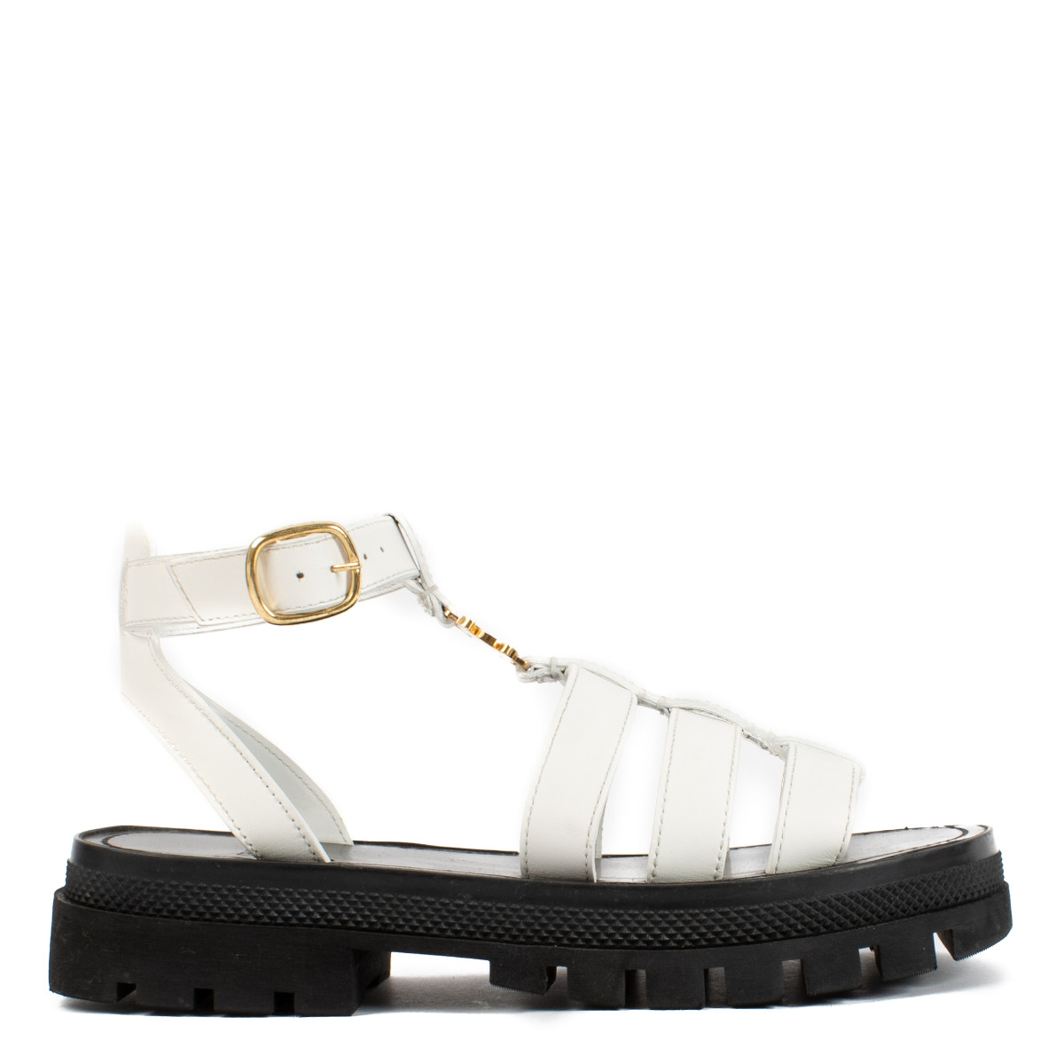 Celine Clea Triomphe White Leather Gladiator Sandals size 36