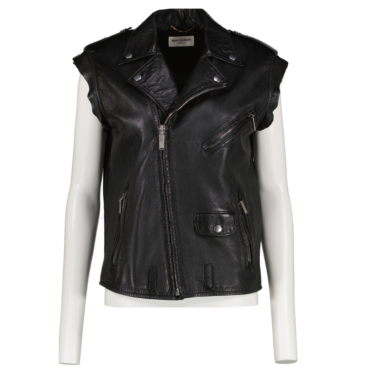 Saint Laurent Black Sleeveless Leather Jacket ○ Labellov ○ Buy