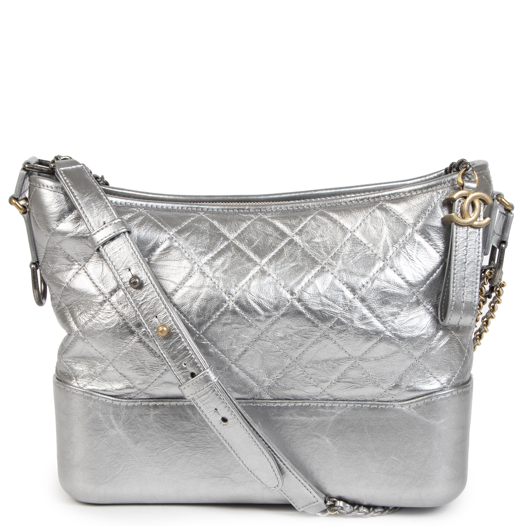 Chanel Gabrielle Silver Metallic Aged Calfskin Medium Hobo Bag ○ Labellov ○  Buy and Sell Authentic Luxury