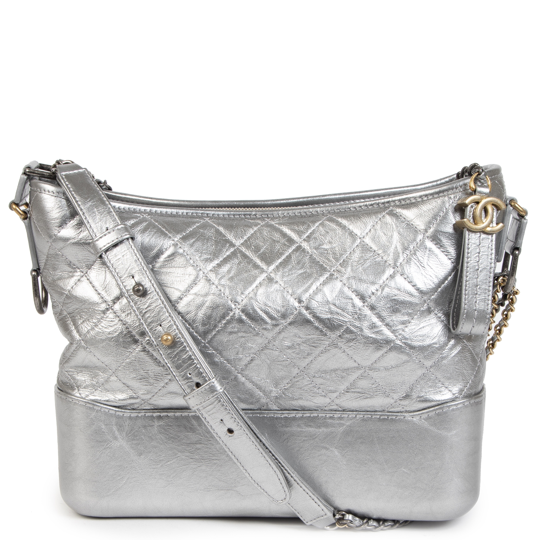 Chanel Gabrielle Hobo Quilted Metallic Aged Calfskin Small Silver 180860238