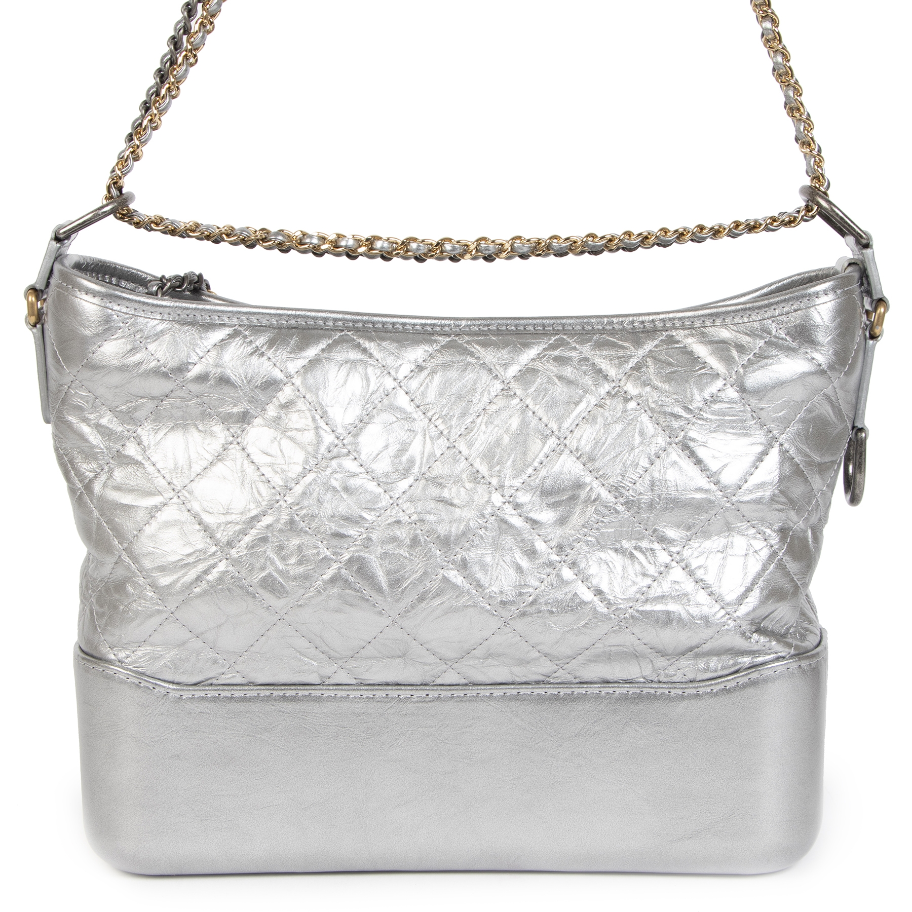 Chanel Gabrielle Silver Metallic Aged Calfskin Medium Hobo Bag