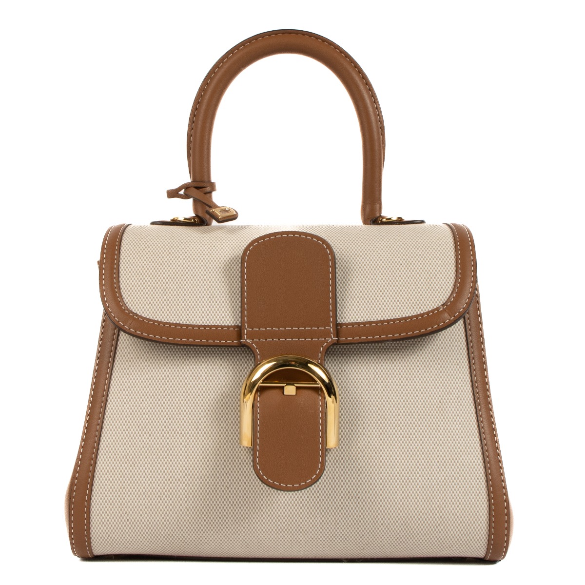 DELVAUX Brillant PMin Canvas ハンドバッグ Delvaux Natural/Tan Calf Trim Canvas Brillant PM Bag