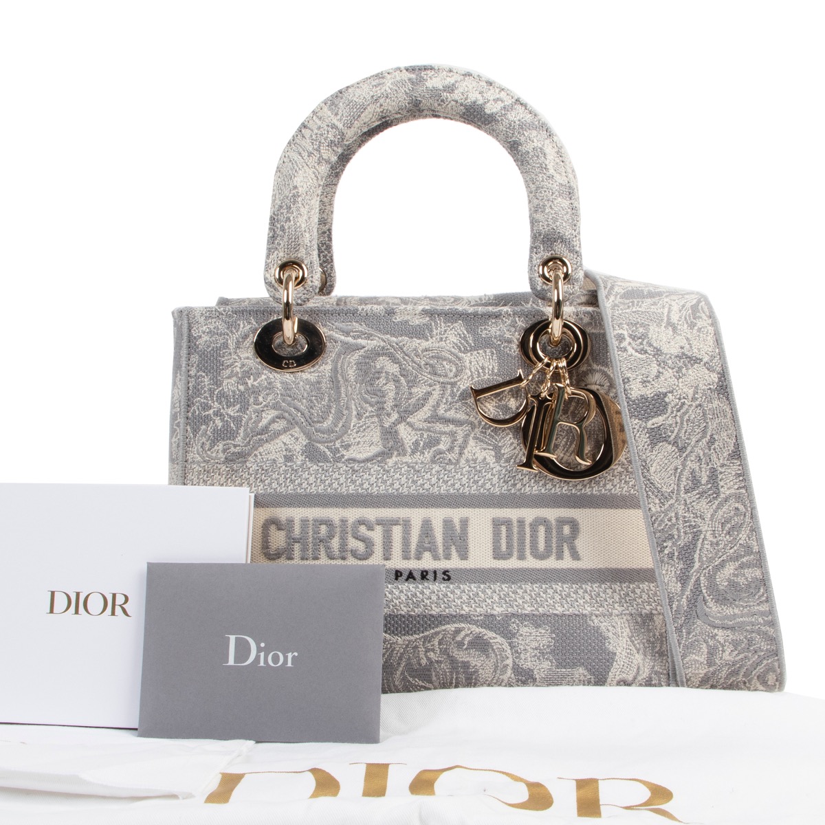 Christian Dior Grey Lady Dior Medium D Lite Top Handle Labellov Buy and Sell Authentic Luxury