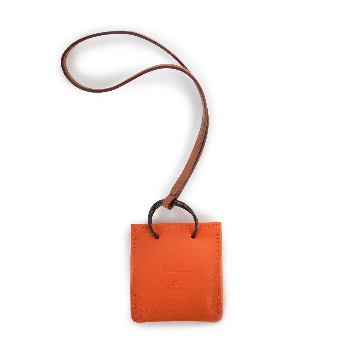 Hermes Orange/Gold Mio Leather SHOPPING BAG Le Duc Logo Bag Charm
